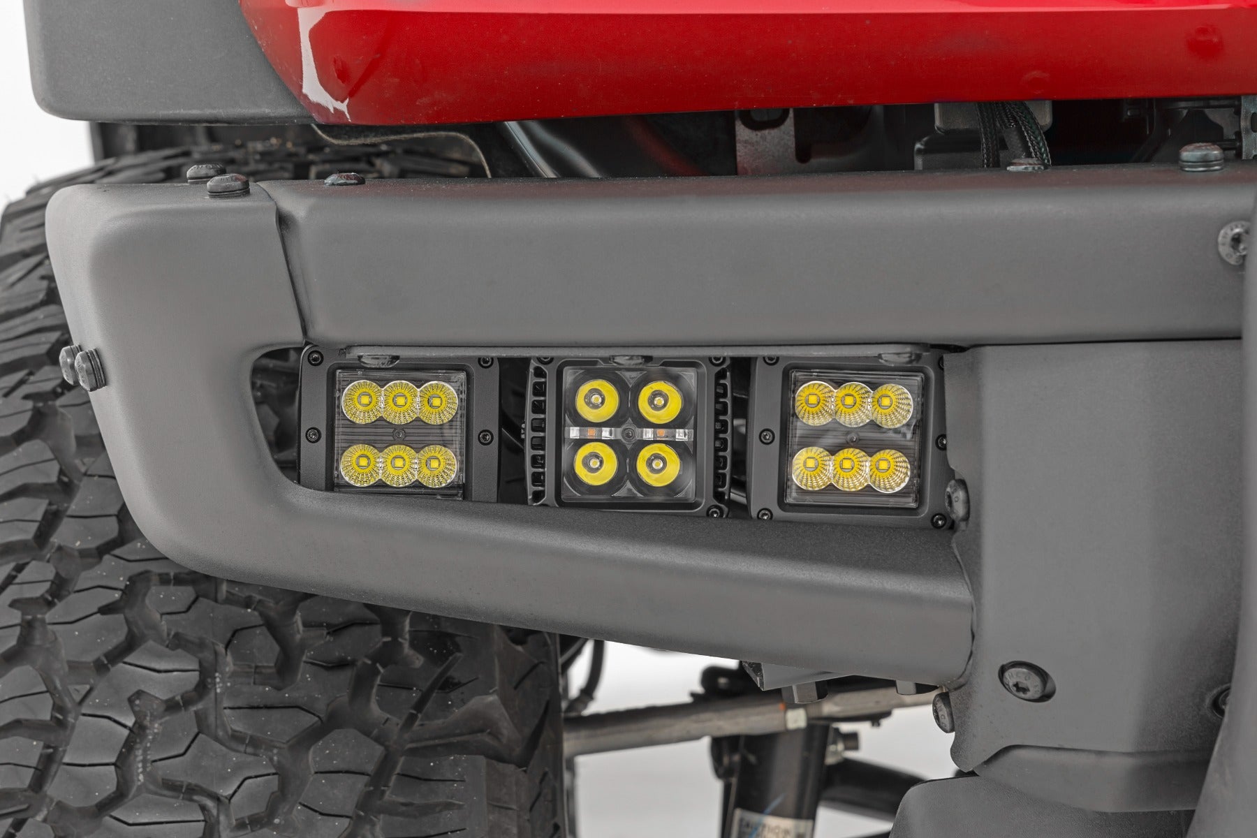 LED Light Kit Fog Mount Triple 2 Inch Black Pair White DRL Ford Bronco (21-25) Rough Country