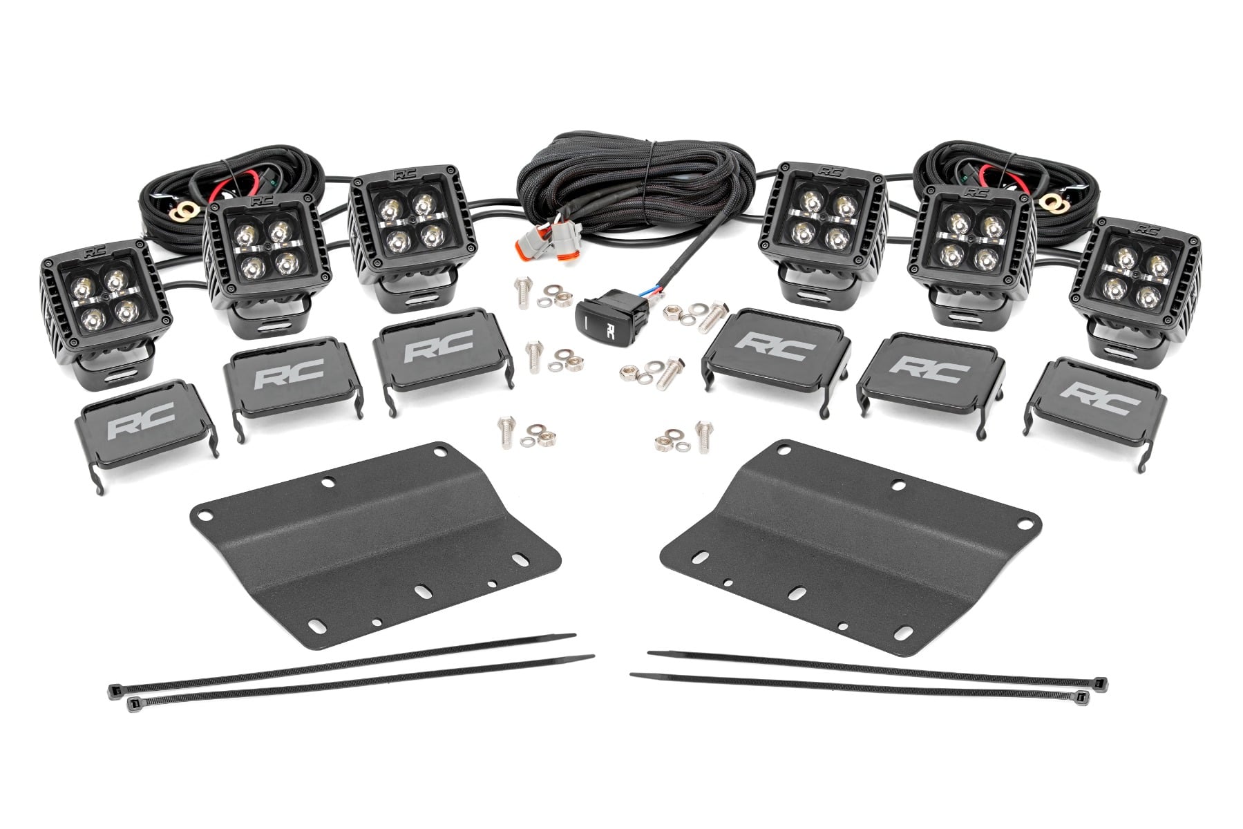 LED Light Kit Fog Mount Triple 2 Inch Black Pair Amber DRL Ford Bronco (21-25) Rough Country