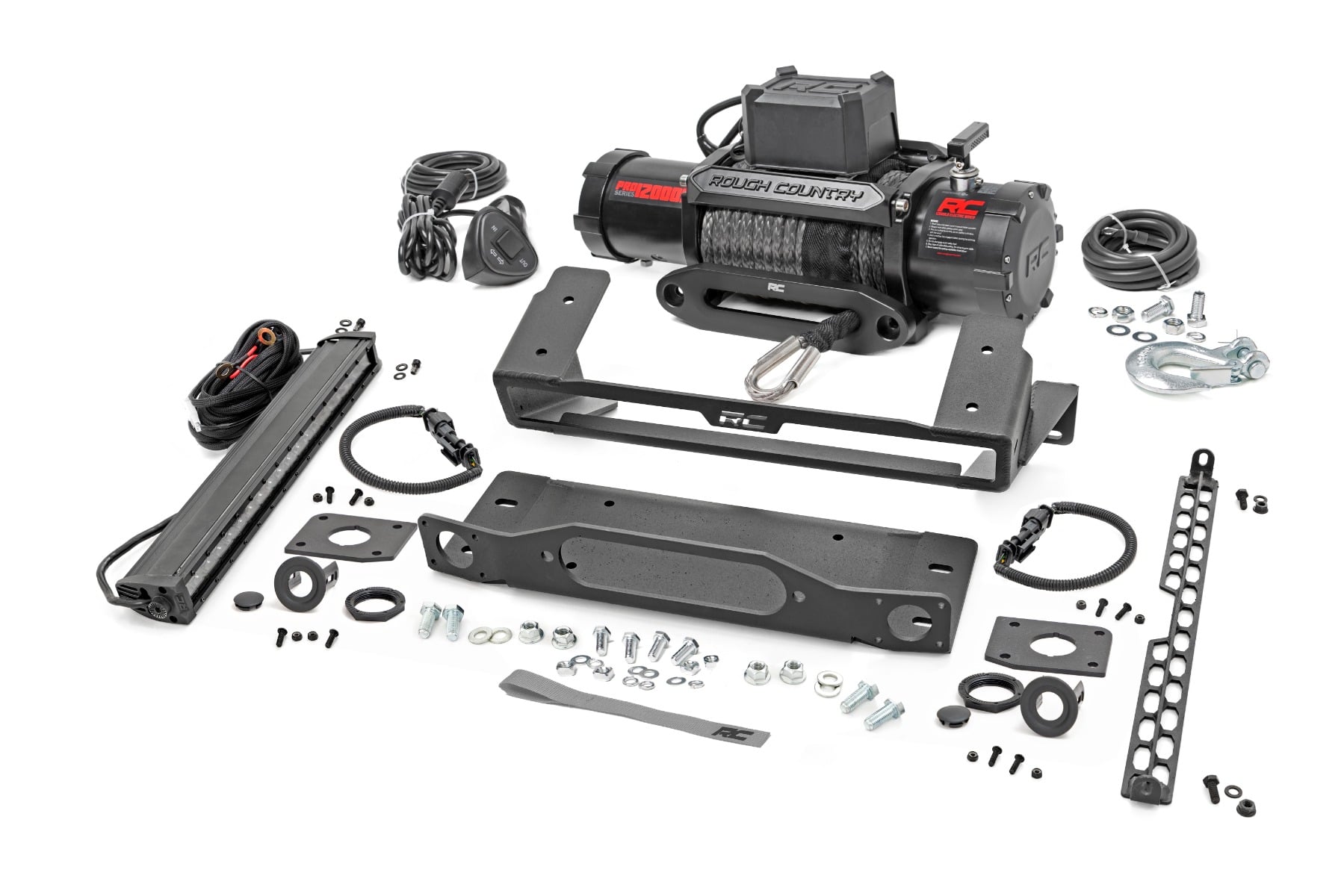 High Winch Mount All Models 12000S 20 Inch Black Single Row LED Amber DRL Ford Bronco (21-25) Rough Country
