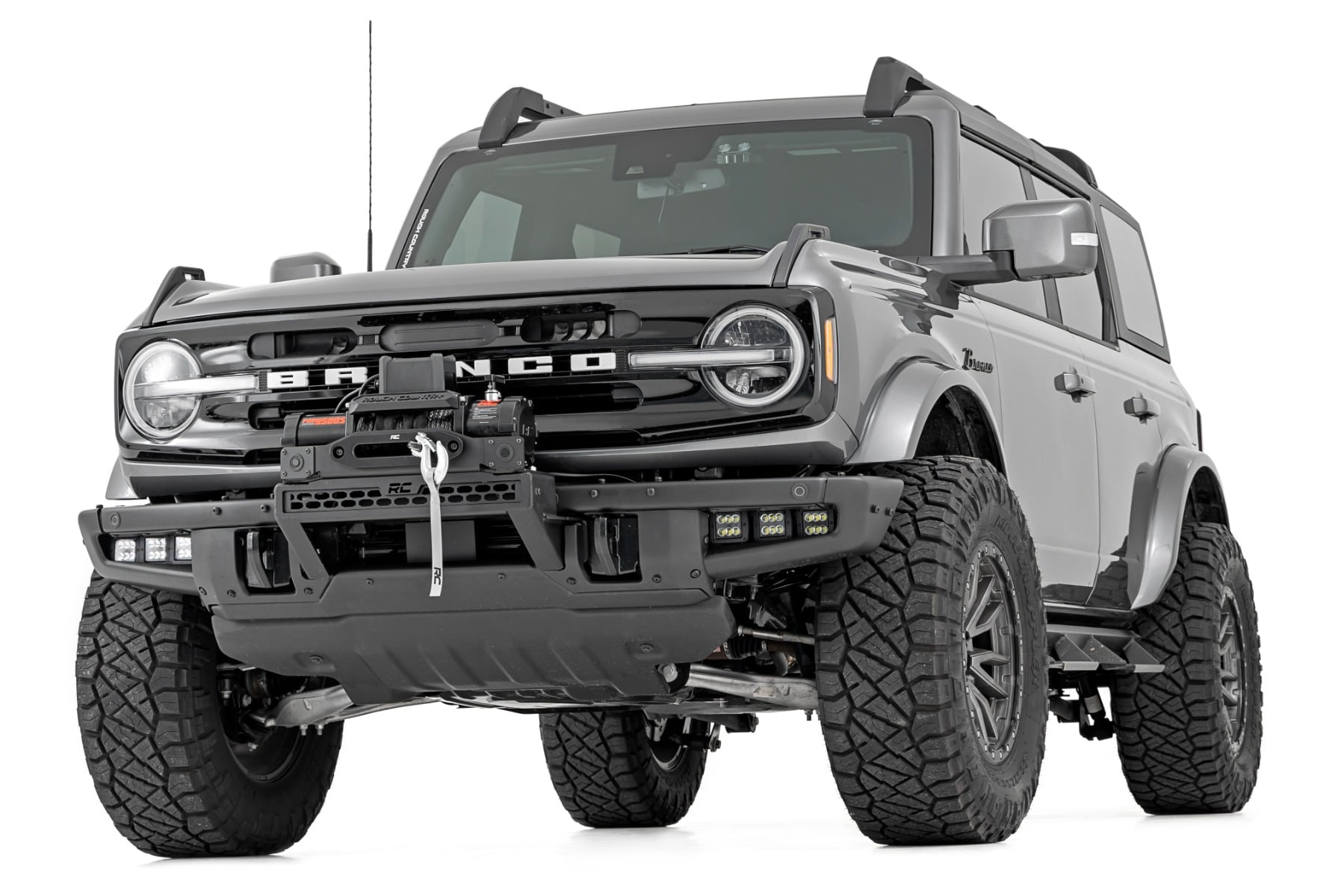 High Winch Mount All Models 12000S 20 Inch Black Single Row LED White DRL Ford Bronco (21-25) Rough Country