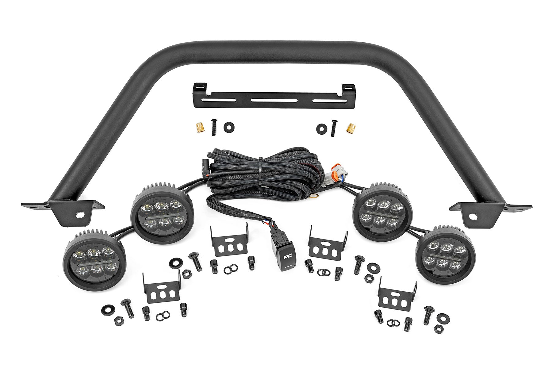 Safari Bar 3.5 Inch Round LED (Quad) Black Amber DRL OE Modular Steel Ford Bronco (21-25) Rough Country