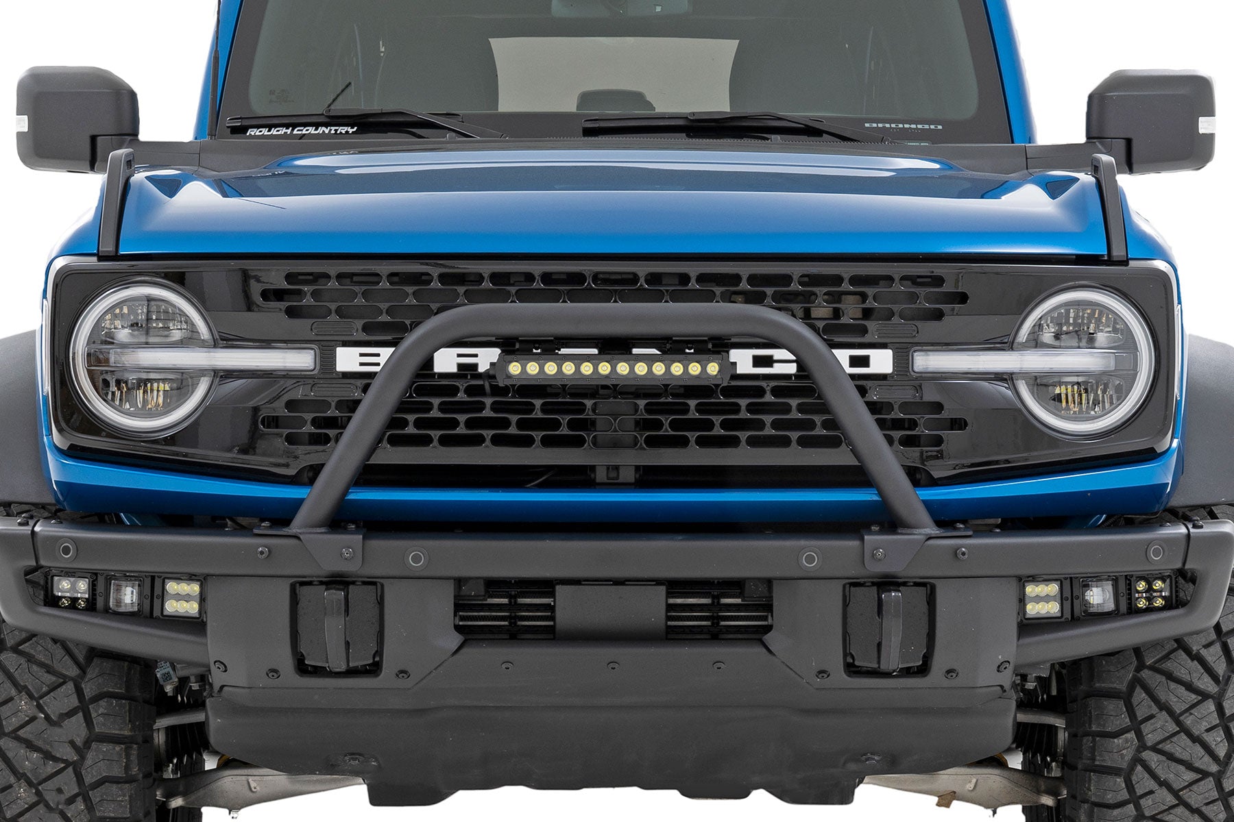 Safari Bar 12 Inch LED Light Bar Black DRL Single Row OE Modular Steel Ford Bronco (21-25) Rough Country