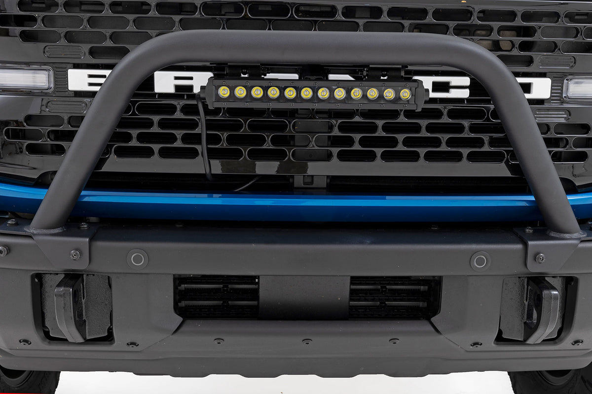 Safari Bar 12 Inch LED Light Bar Black DRL Single Row OE Modular Steel Ford Bronco (21-25) Rough Country