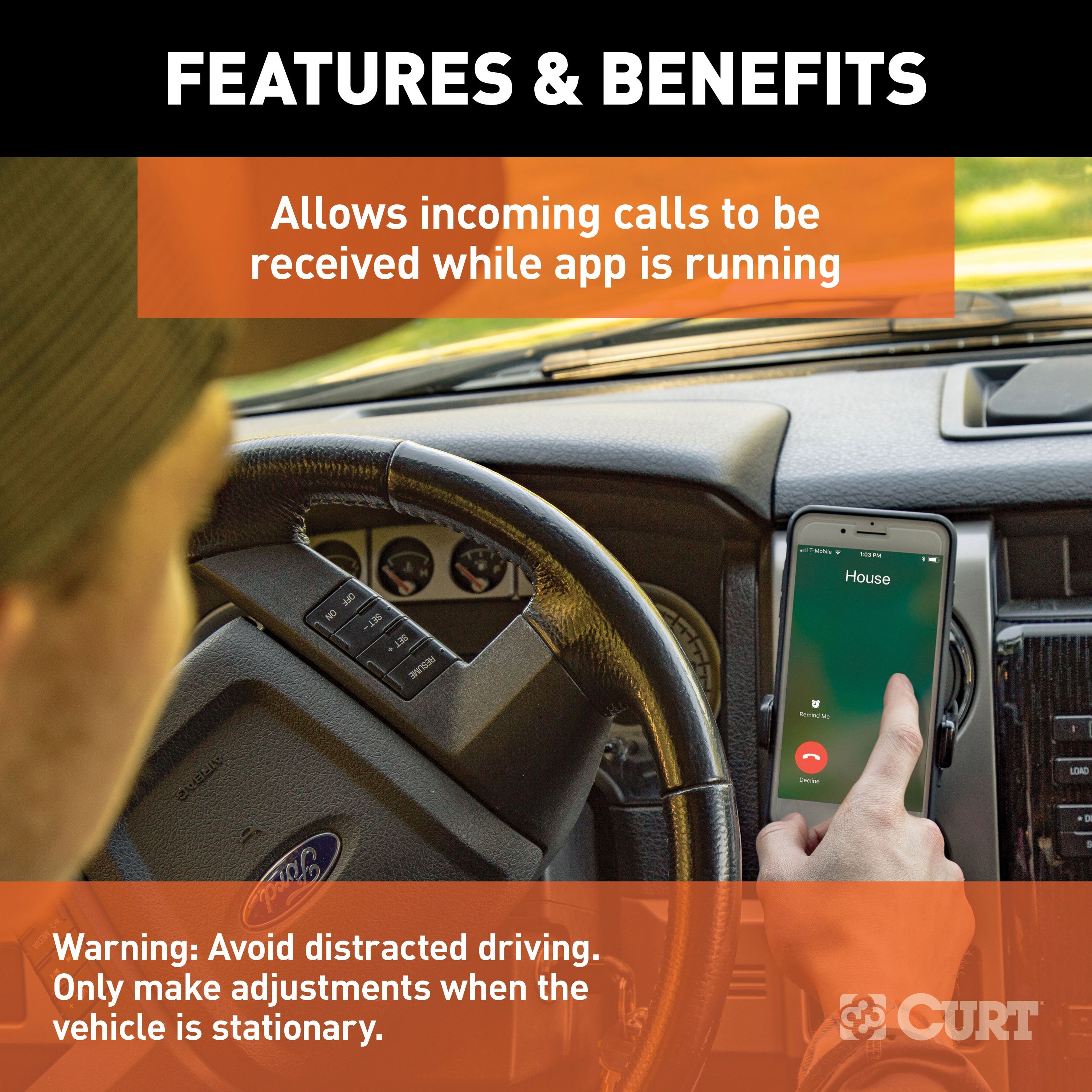 CURT Echo Mobile Electric Trailer Brake Controller with Bluetooth® Enabled Smartphone Connection, Proportional Model 51180