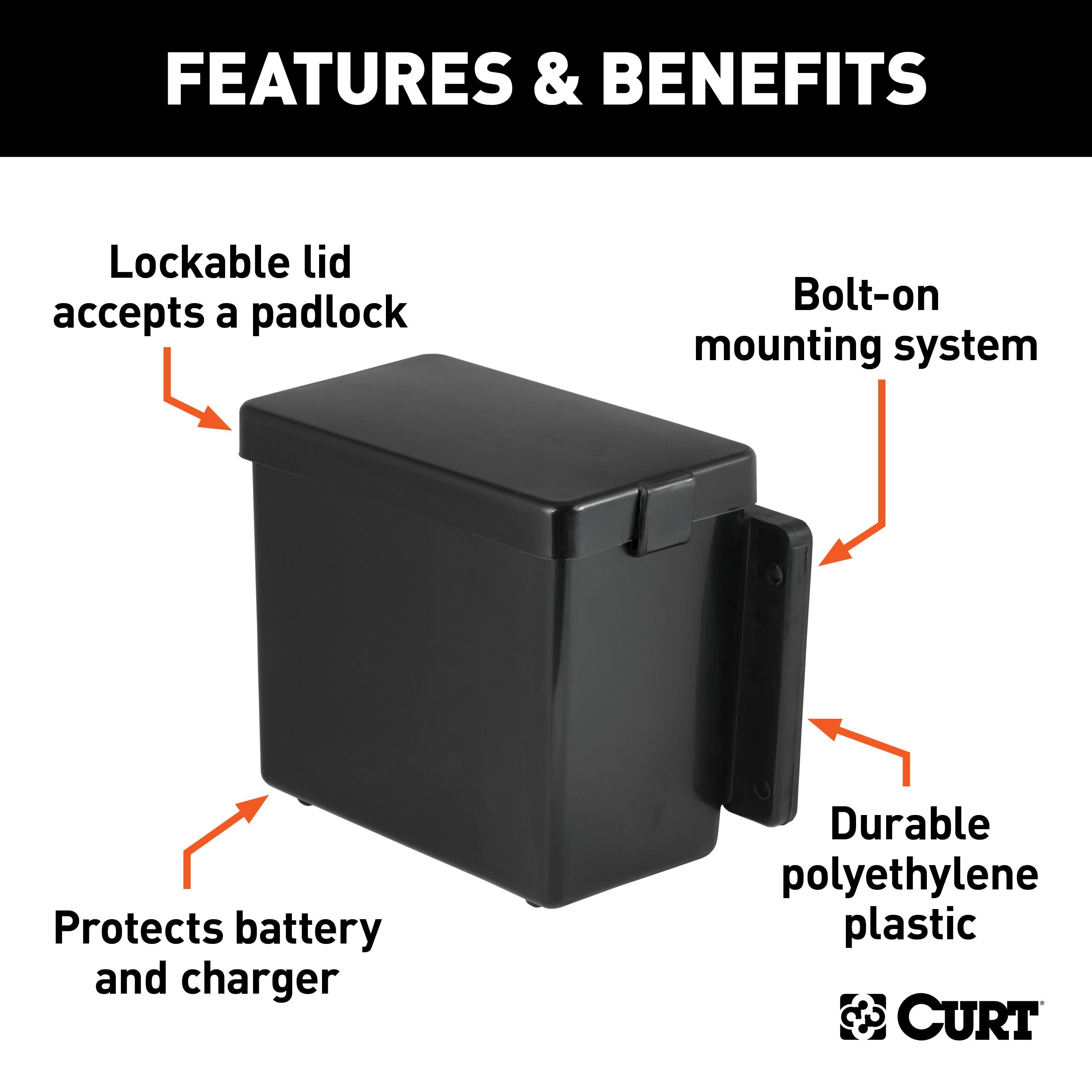 CURT 6-Inch x 5-1/2-Inch x 3-1/4-Inch Lockable Trailer Breakaway Battery Case Model 52022