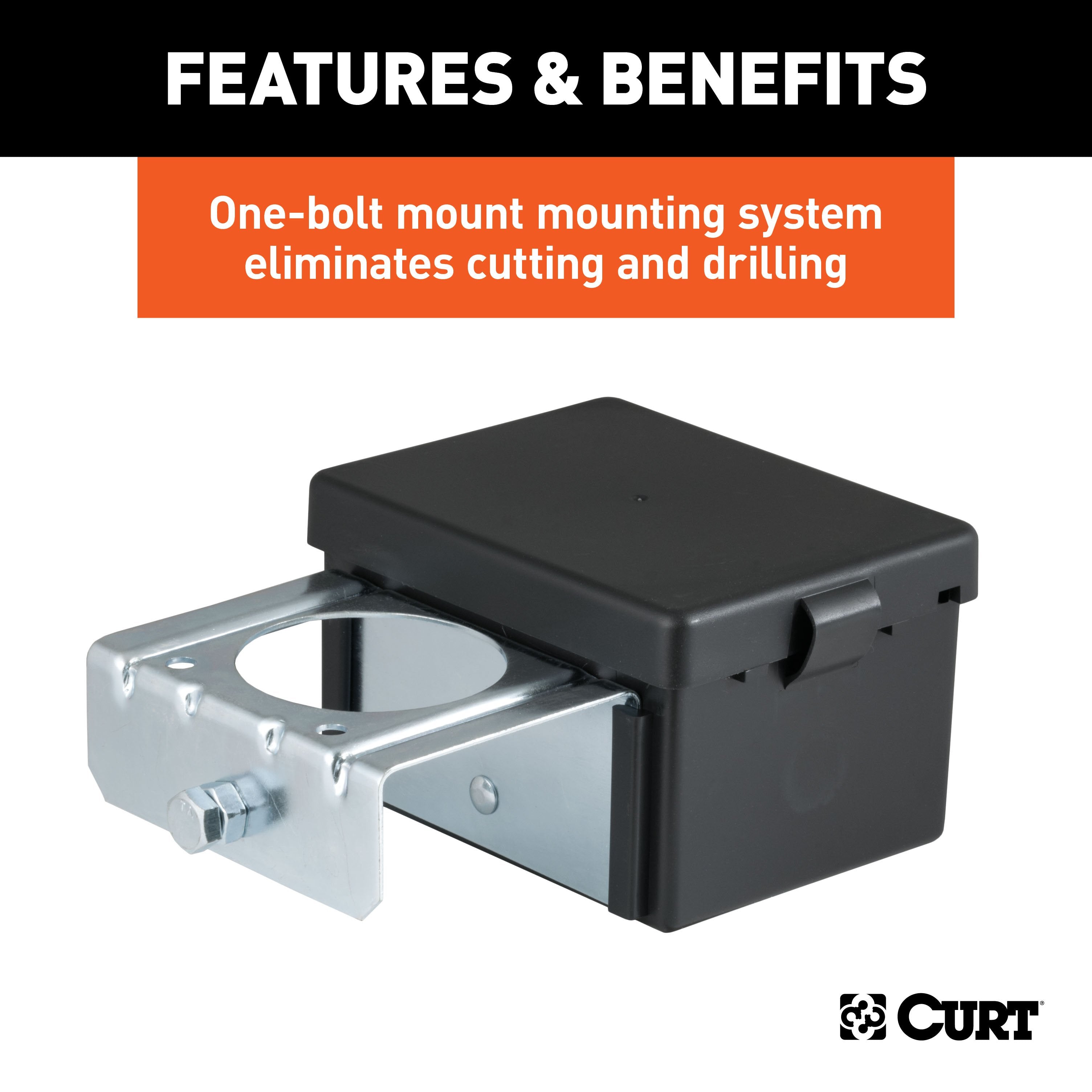CURT 5-Inch x 3-1/4-Inch x 3-7/8-Inch Lockable Breakaway Battery Case with Metal Bracket Model 52029