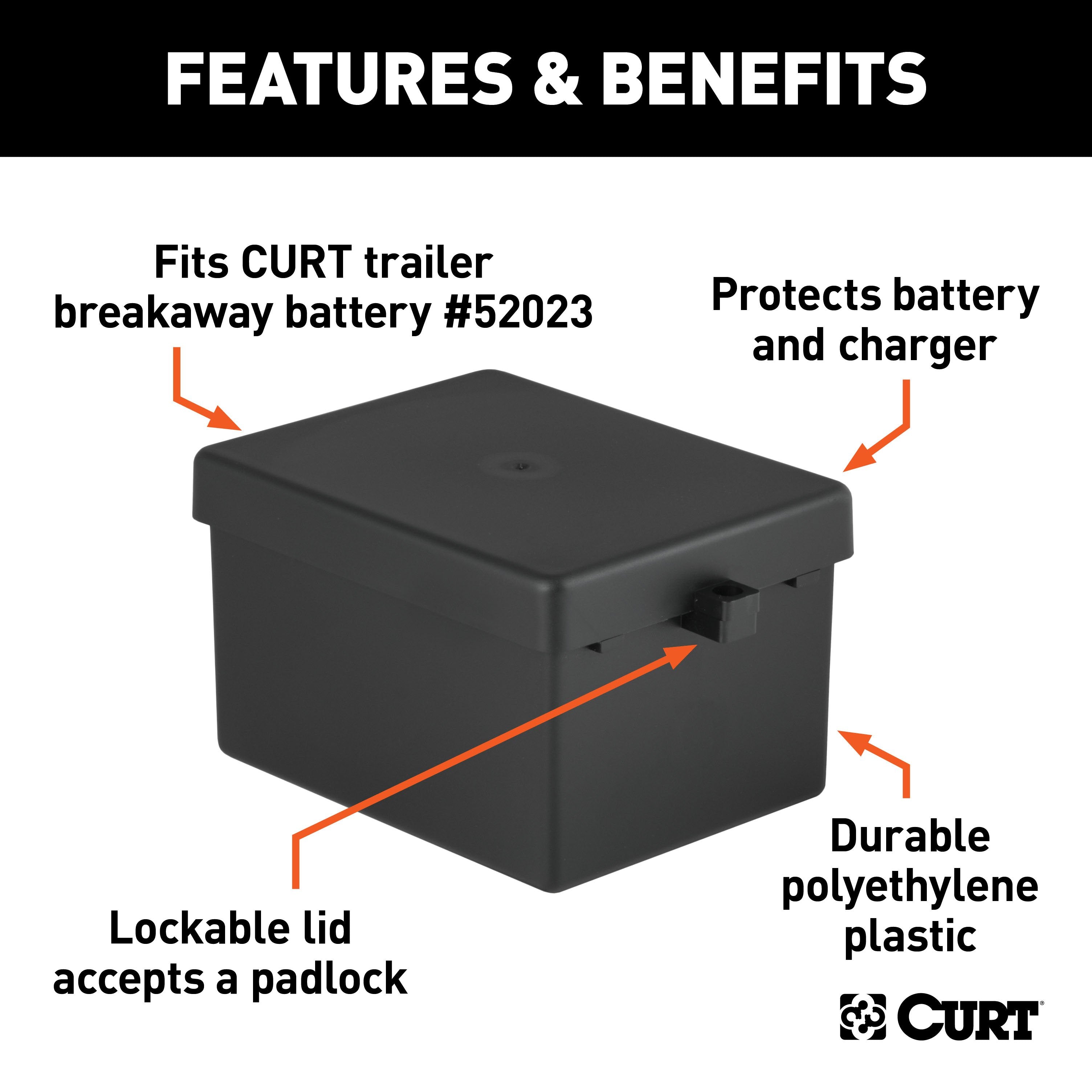 CURT 5-Inch x 3-1/4-Inch x 3-7/8-Inch Lockable Breakaway Battery Case Model 52030