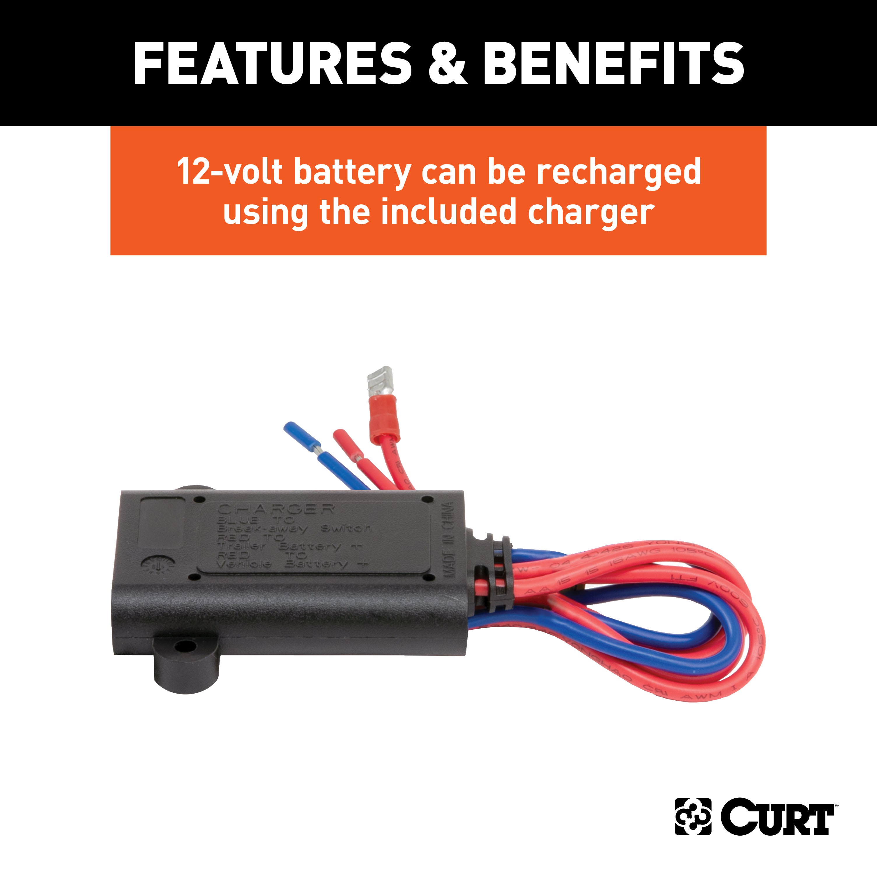 CURT Soft-Trac 1 Trailer Breakaway Switch Kit System with Battery and Charger Model 52040