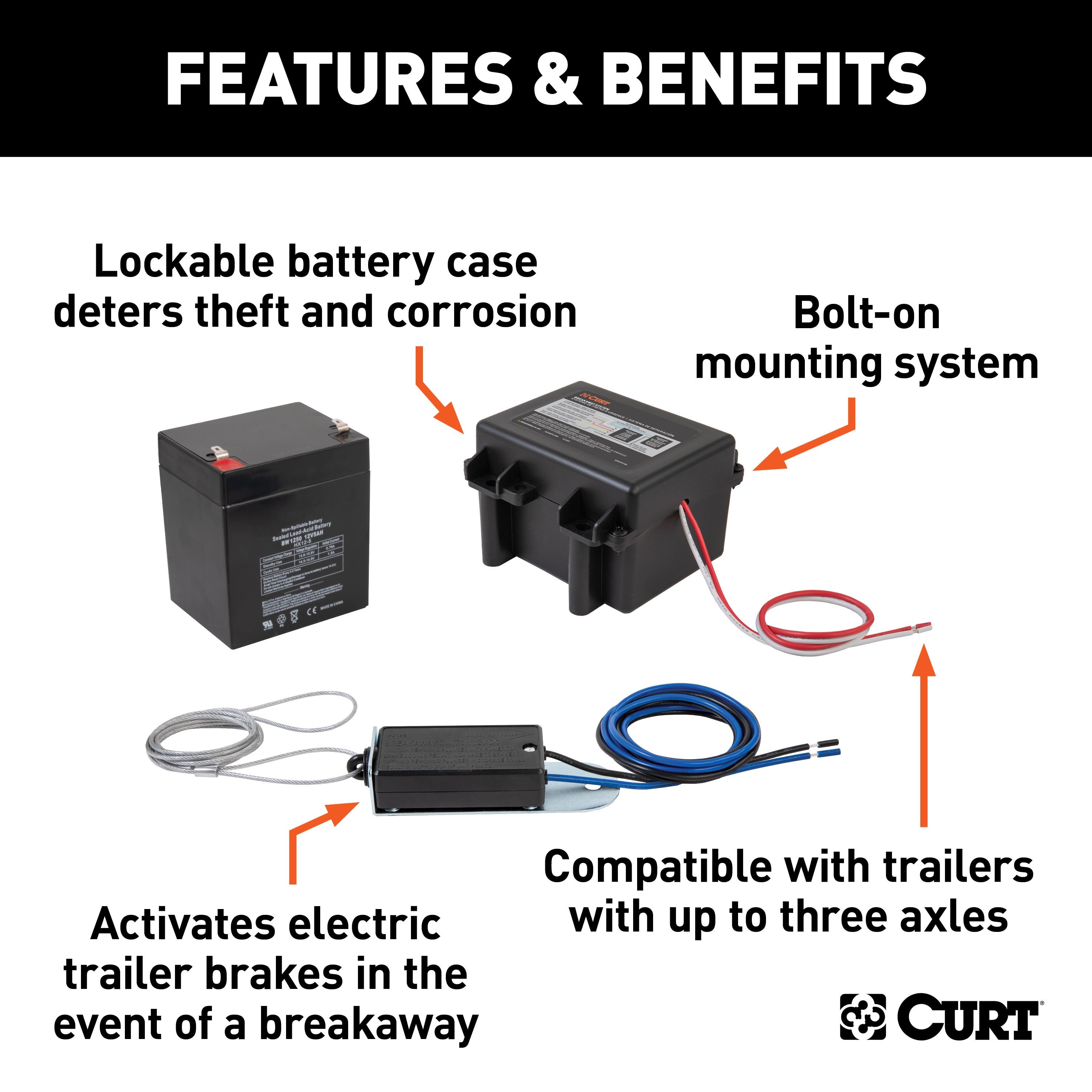 CURT Soft-Trac 1 Trailer Breakaway Switch Kit System with Battery Model 52041