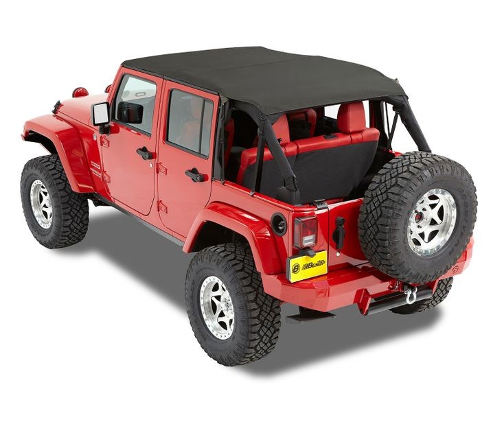 Jeep Wrangler Bikini Top Header Safari Cable Style Bikini Tops For Jeep 2010-2018 Wrangler JK 4 Door Black Diamond Bestop