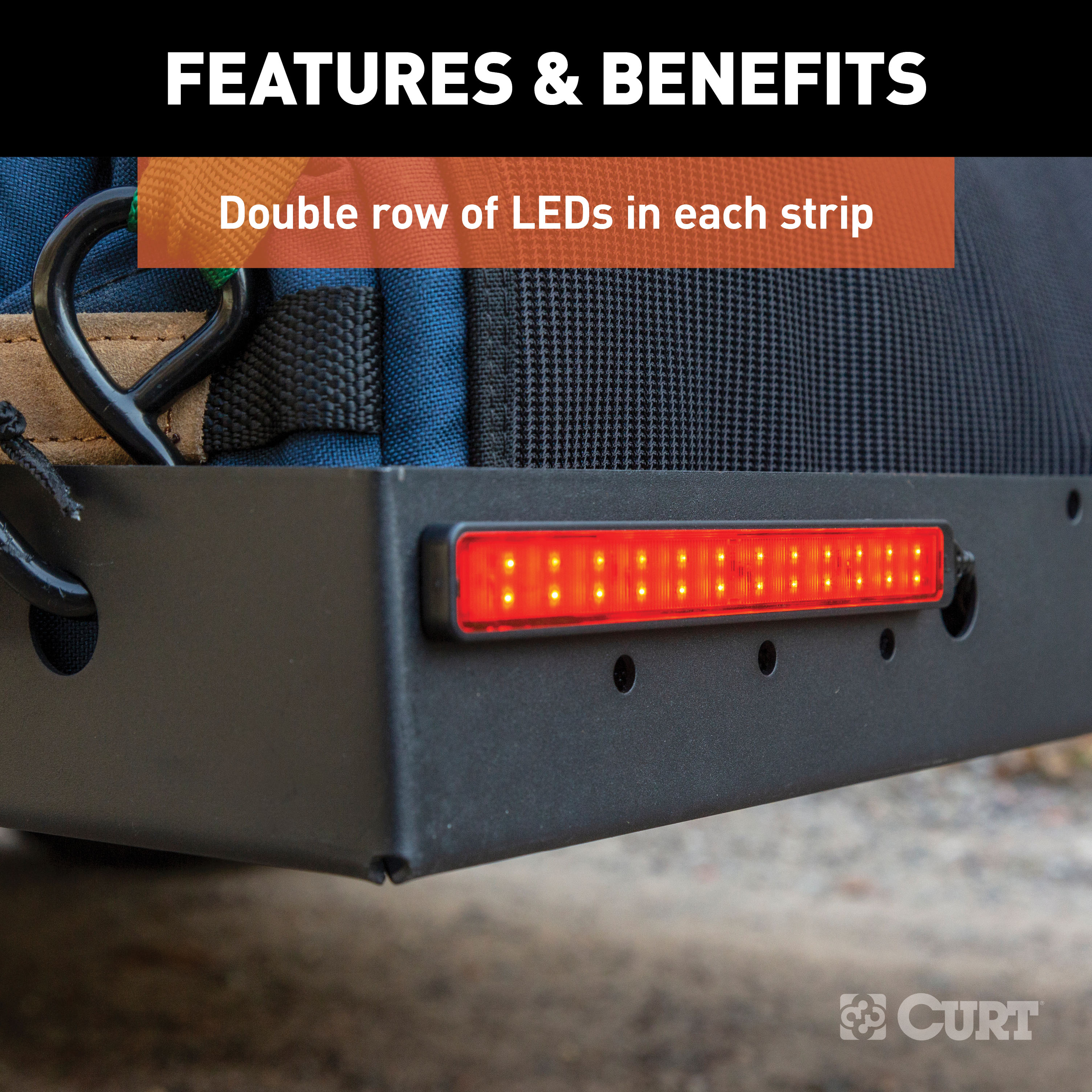CURT Auxiliary Automotive LED Light Strips for Hitch Cargo Carrier, Bike Rack, 2-Pack Model 53201