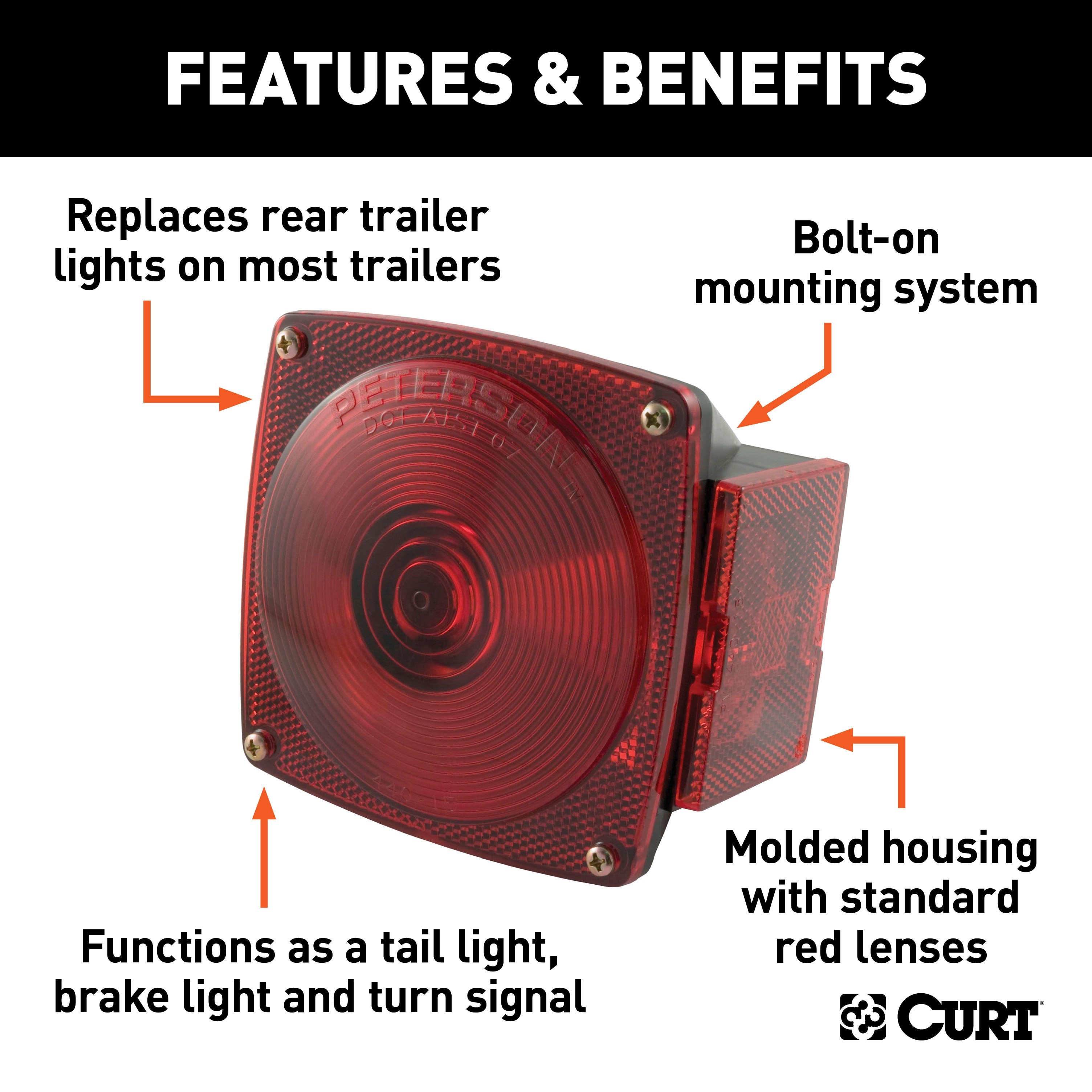 CURT Passenger-Side Combination Replacement Trailer Light, Stop Tail Turn Model 53440