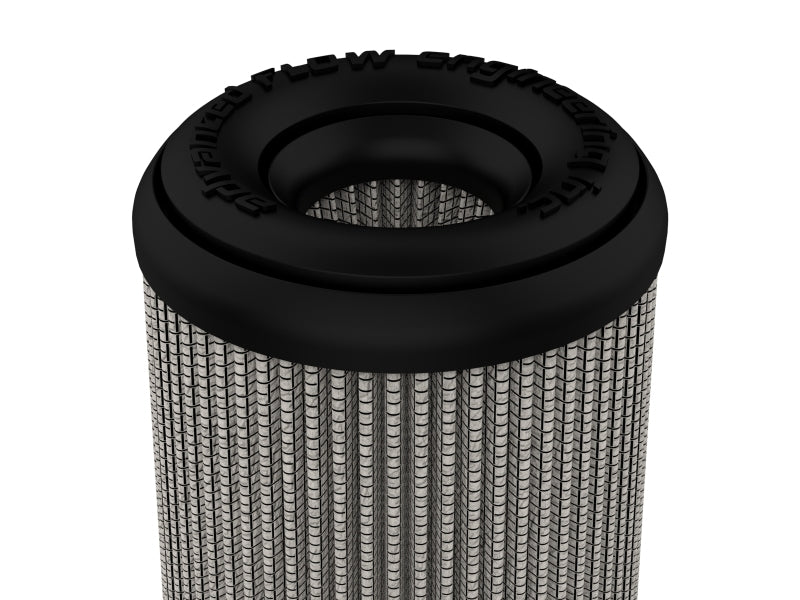 aFe MagnumFLOW Pro DRY S Universal Air Filter with a cylindrical design, featuring a black top and mesh filter material.