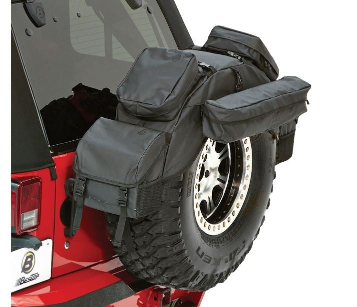 RoughRider Spare Tire Organizer For Jeep 1987-1995 Wrangler YJ Spare Tire Size 34-37 Inch Diameter Black Diamond Bestop