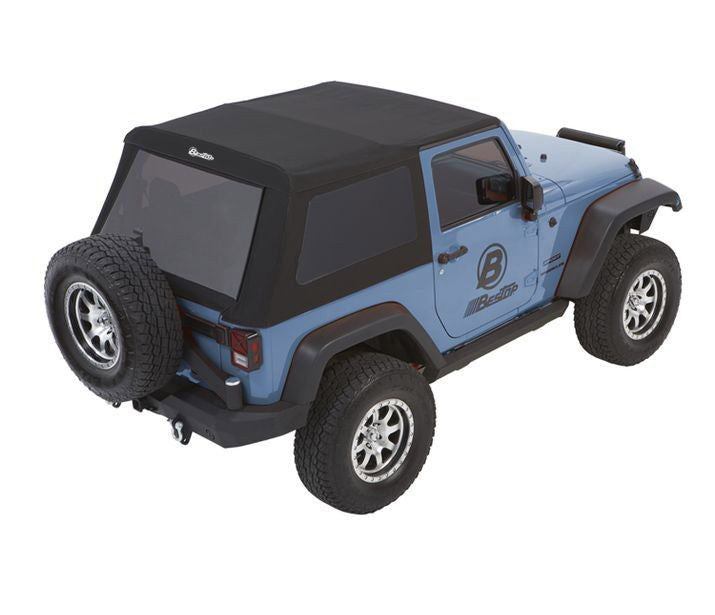 Jeep Wrangler Trektop Glide Slantback Soft Tops For Jeep 2007-2018 Wrangler JK 2 Door Black Premium Twill Bestop