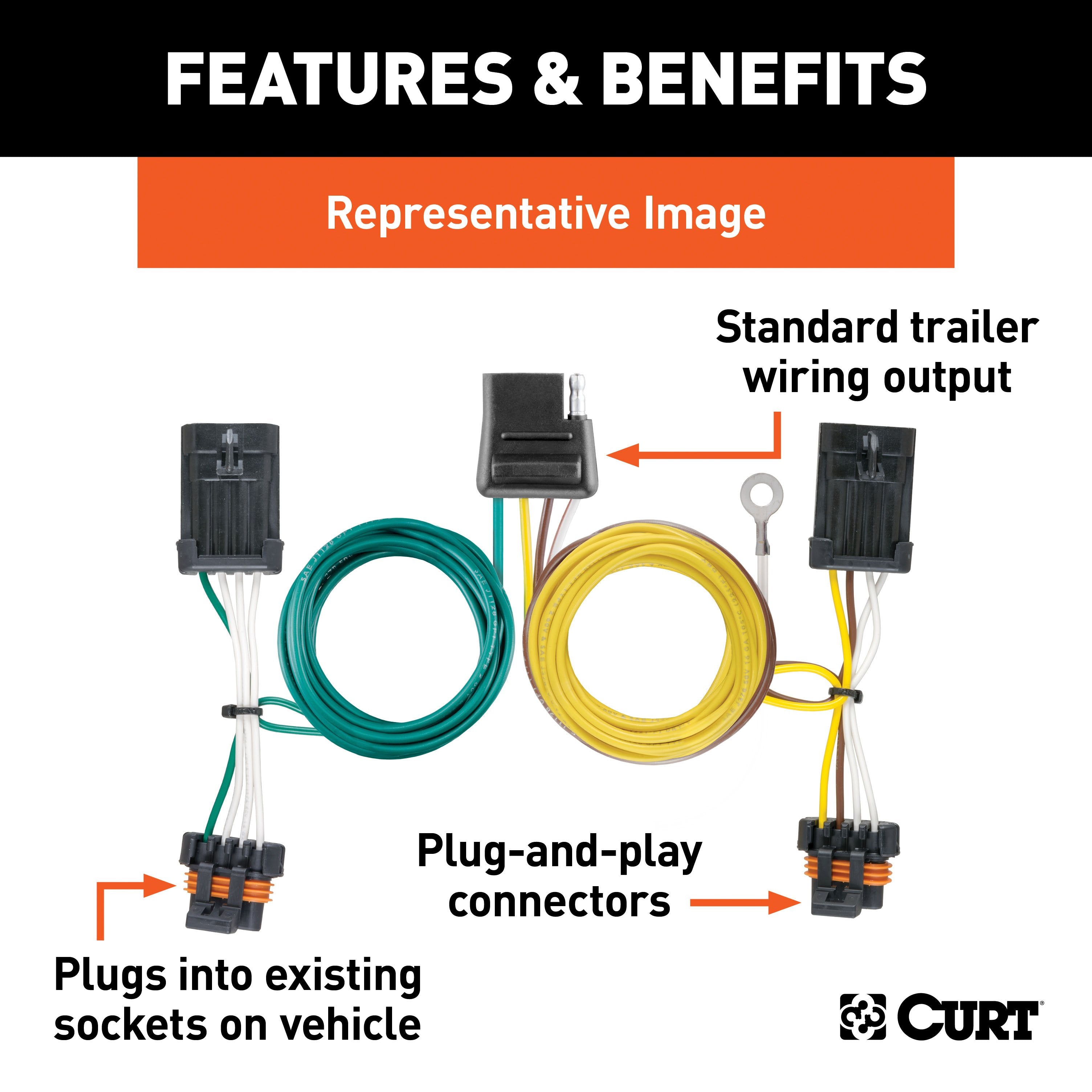CURT Vehicle-Side Custom 4-Pin Trailer Wiring Harness, Fits Select Chevrolet Express, GMC Savana 1500, 2500, 3500, 4500 Model 55540