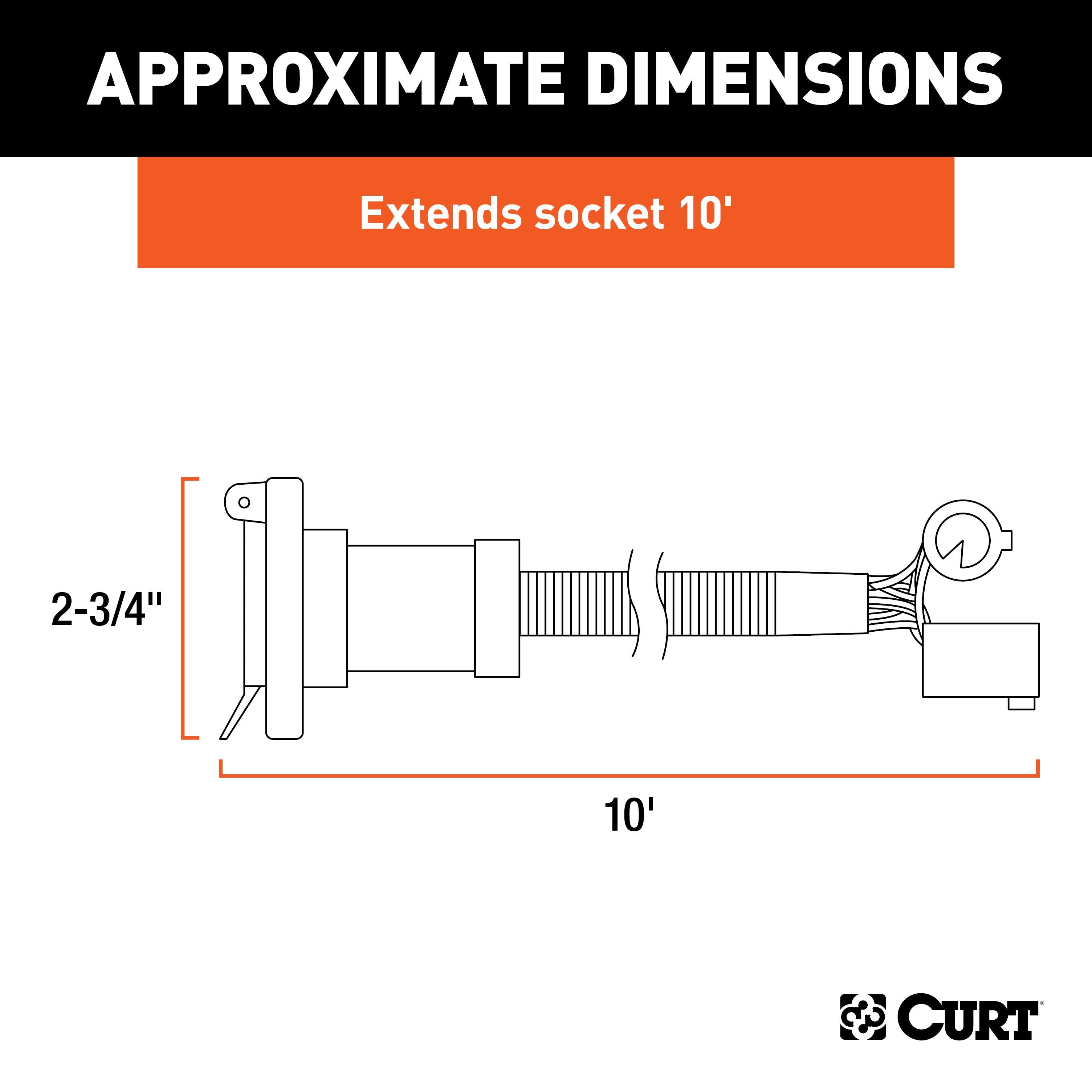 CURT 10-Foot Vehicle-Side Truck Bed 7-Pin Trailer Wiring Harness Extension, Select Chevrolet, Dodge, Ford, GMC, Nissan, Ram, Toyota Model 56000