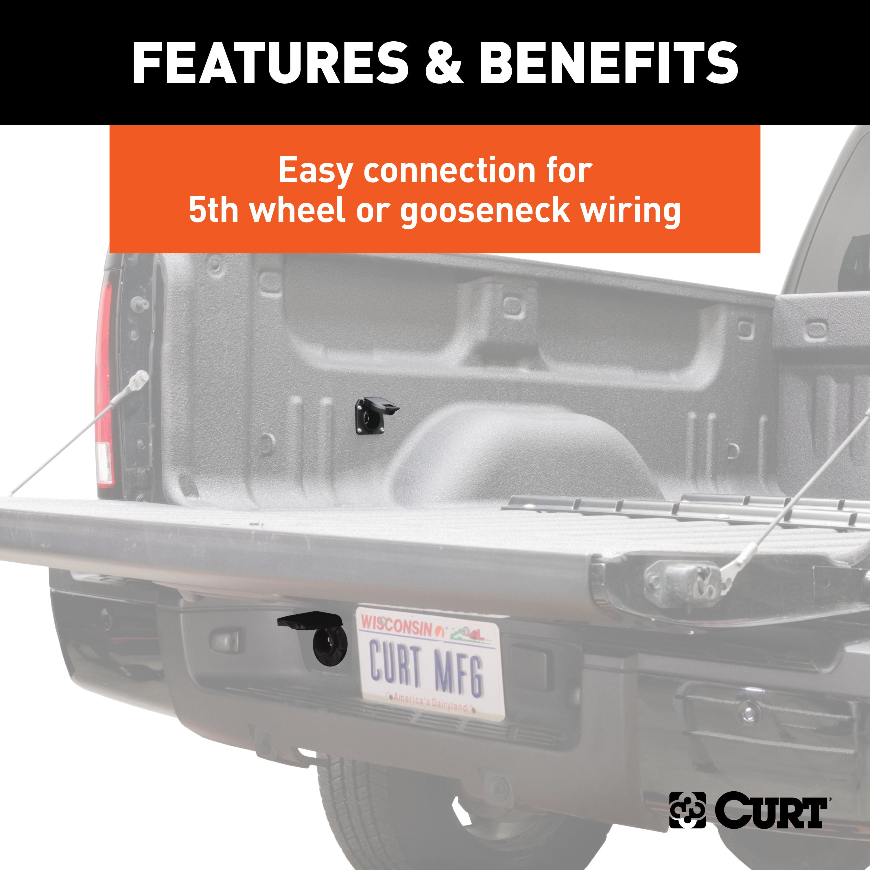 CURT 7-Foot Vehicle-Side Truck Bed 7-Pin Trailer Wiring Harness Extensions, Select Chevy, Dodge, Ford, GMC, Nissan, Ram, Toyota, 10-Pk Model 56070010