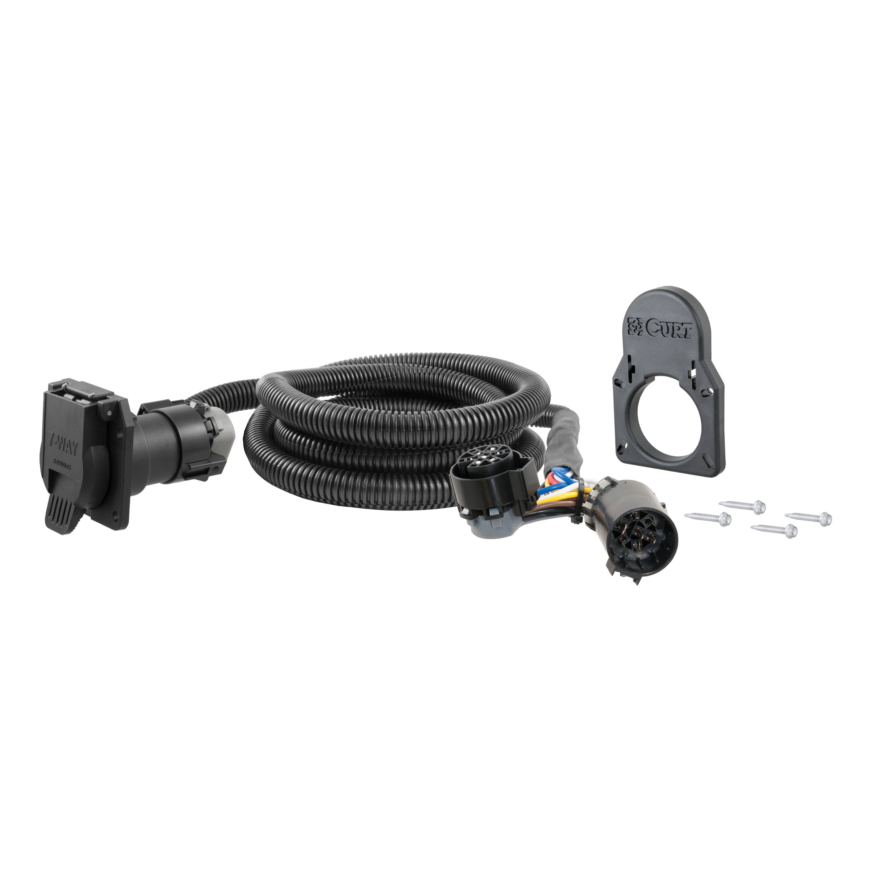 CURT 7-Foot Vehicle-Side Truck Bed 7-Pin Trailer Wiring Harness Extension & Cover, Select Chevrolet, GMC Model 56072