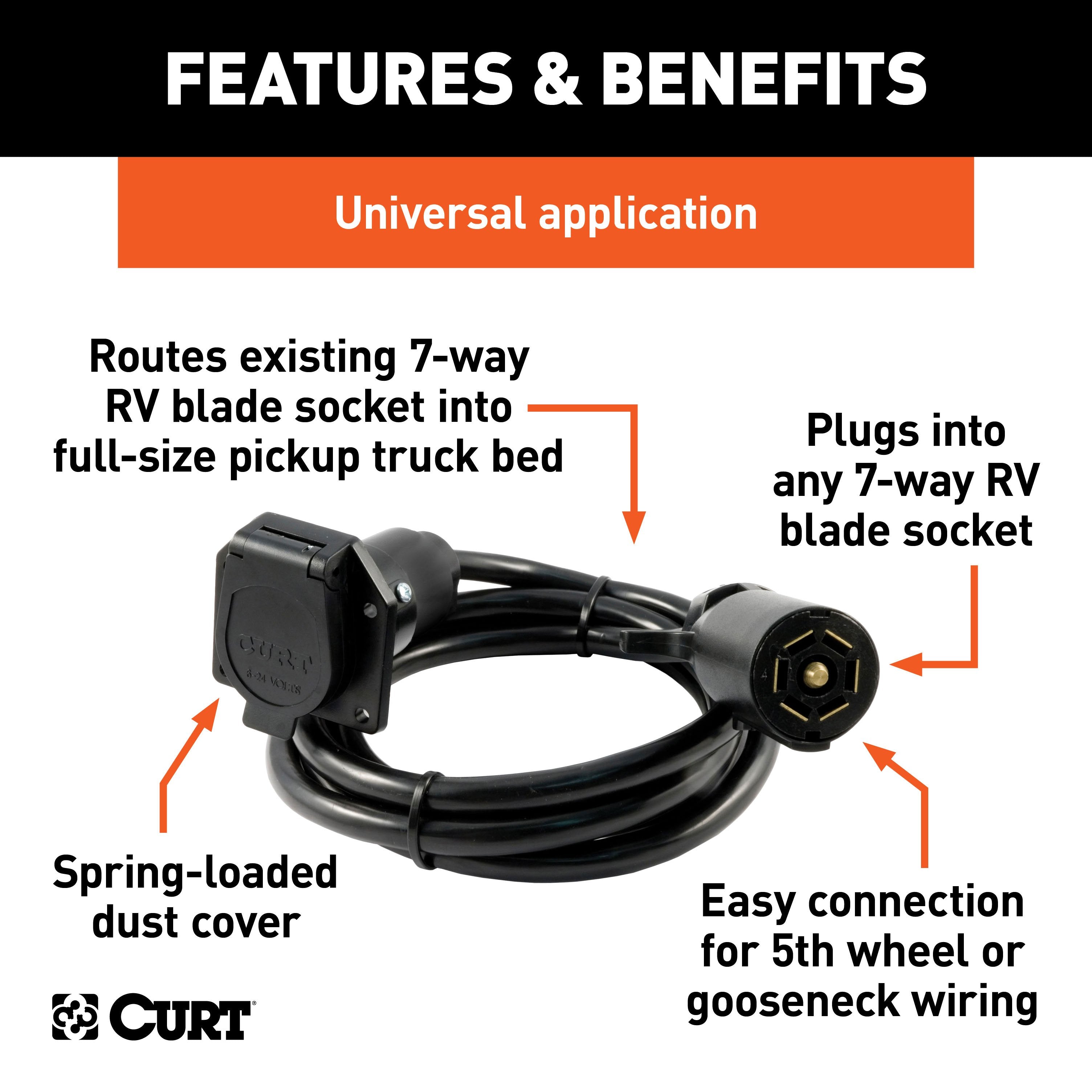 CURT 7-Foot Vehicle-Side Truck Bed 7-Pin Trailer Wiring Harness Extension Model 56080