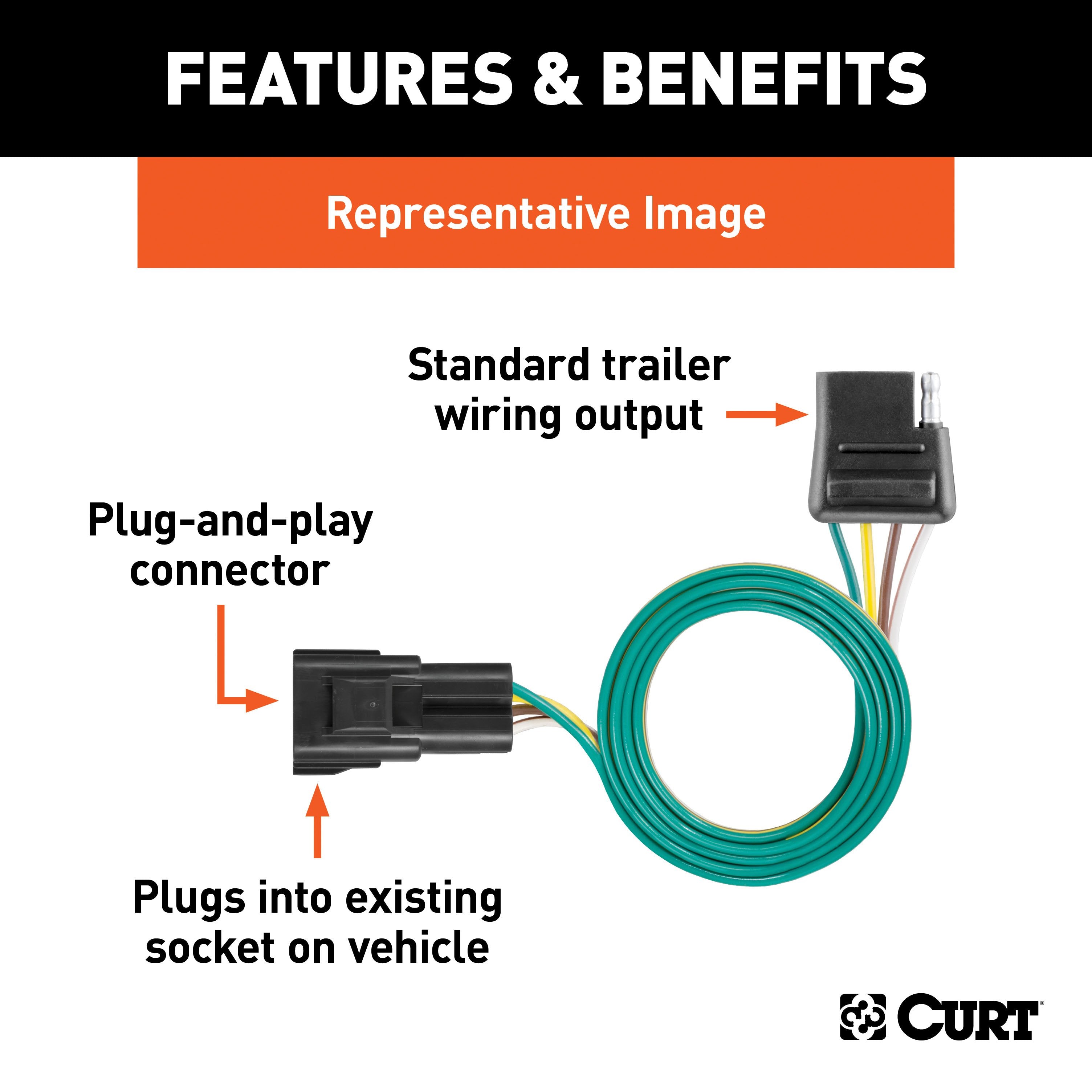 CURT Vehicle-Side Custom 4-Pin Trailer Wiring Harness, Fits Select Ford F-150 Model 56110