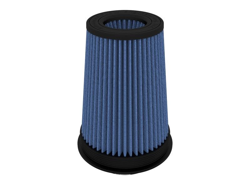 Inverted air filter with a blue pleated design, measuring 4 inches front, 6 inches back, and 8.5 inches high.