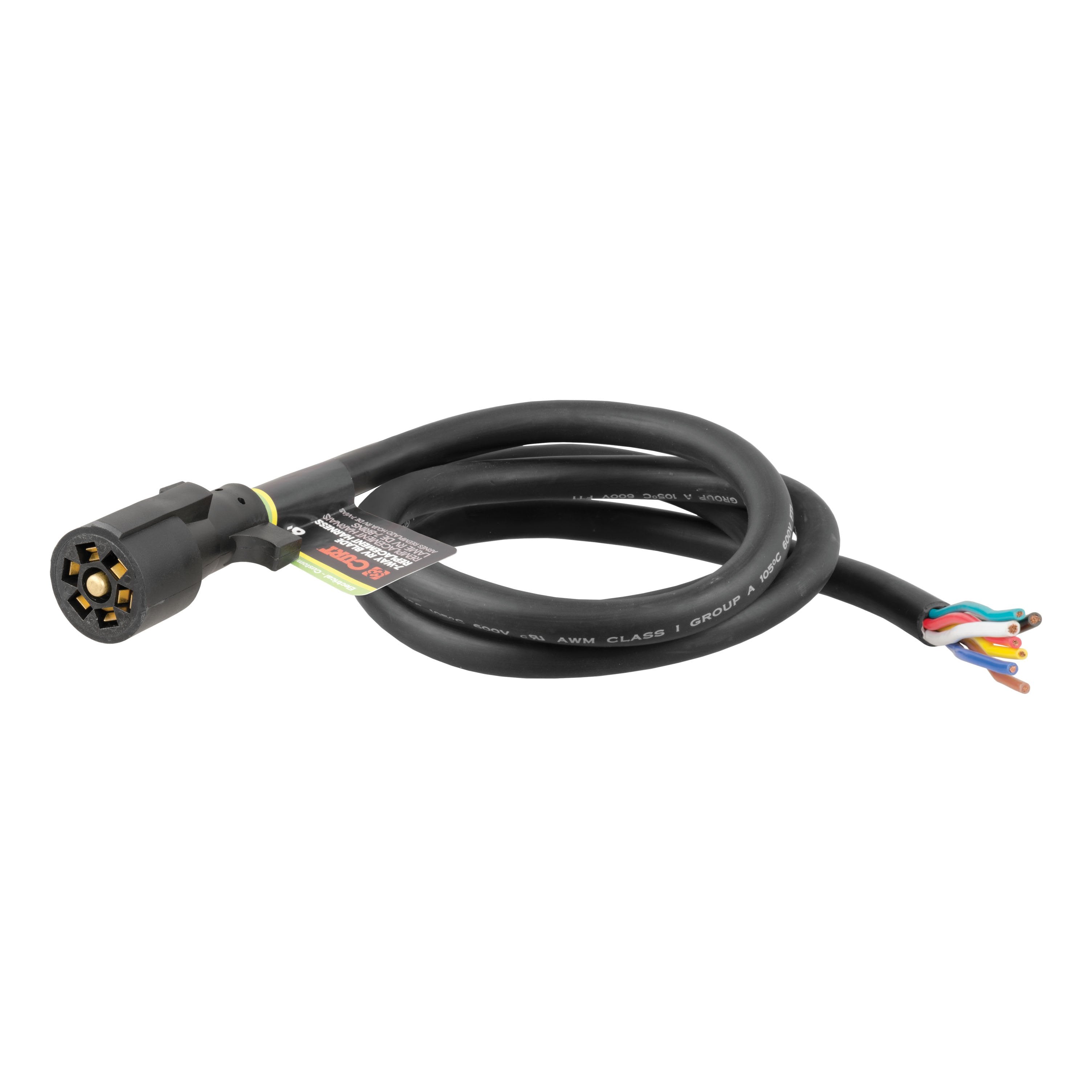 CURT Replacement 7-Pin RV Blade 7-Way Trailer Wiring Harness Plug, 6-Foot Blunt-Cut Wires, Boxed Model 56621