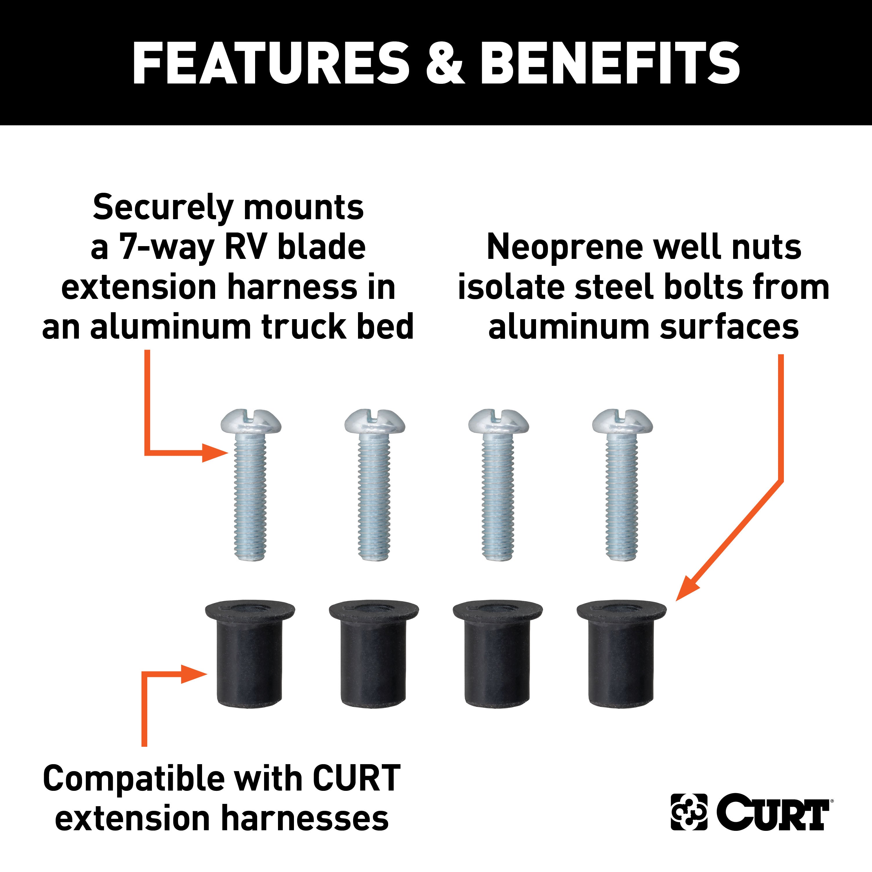 CURT Truck Bed Trailer Wiring Extension Isolator Kit for Ford F-150 with Aluminum Body Model 57007