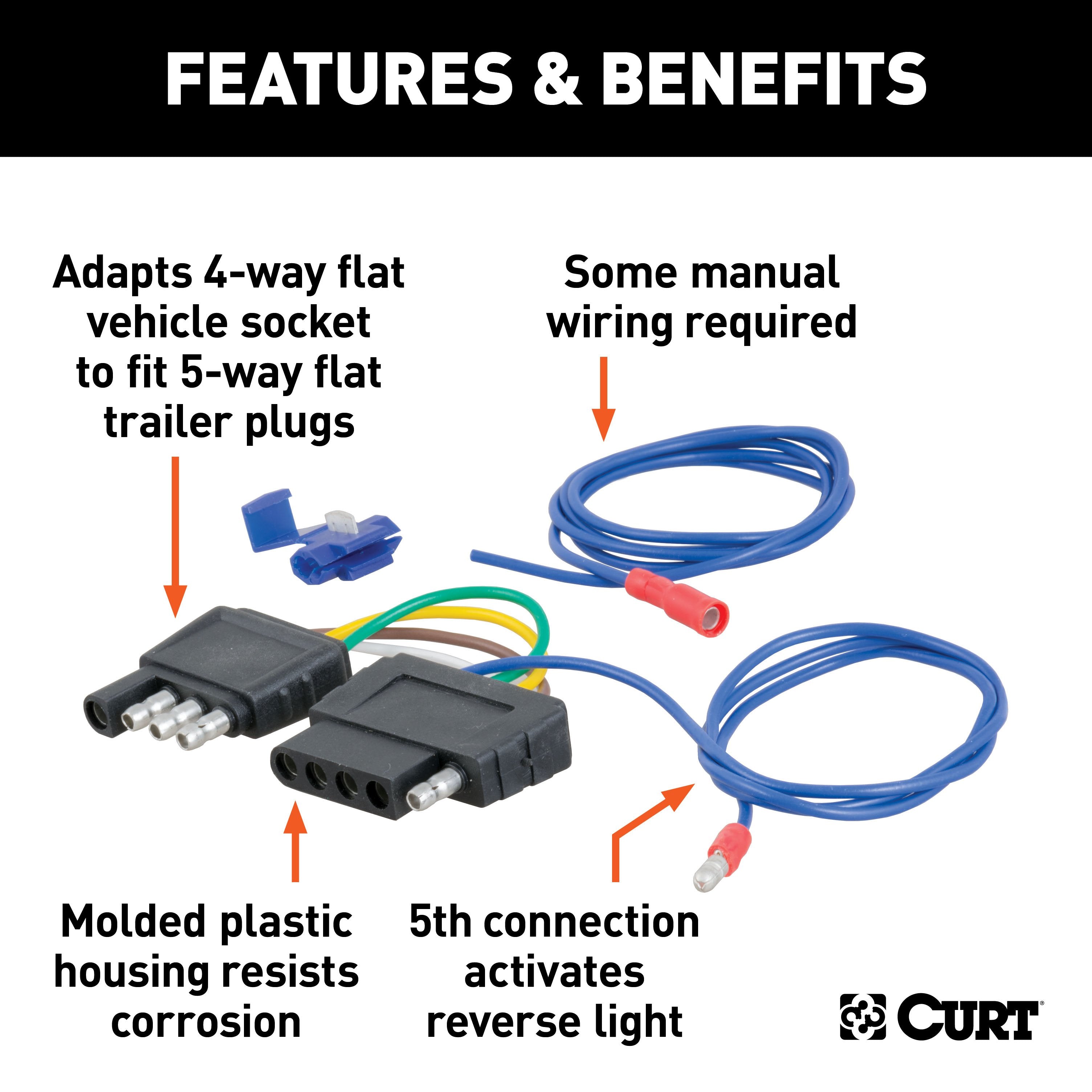 CURT 4-Way to 5-Way Flat Adapter for Boat Trailer Surge Brakes Model 57187