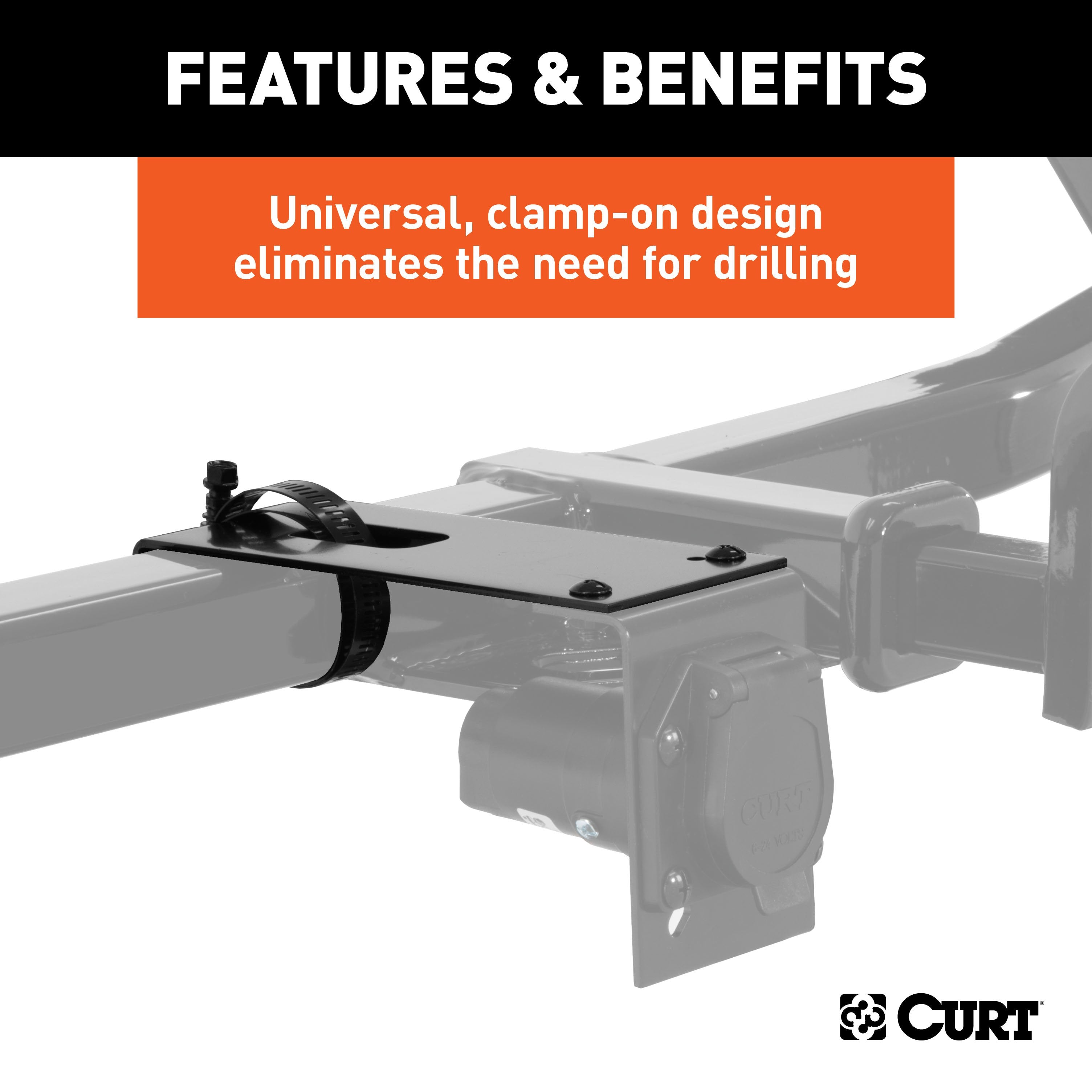CURT Vehicle-Side Trailer Wiring Harness Clamp-On Bracket Mount for 7-Way Round or RV Blade Model 57202