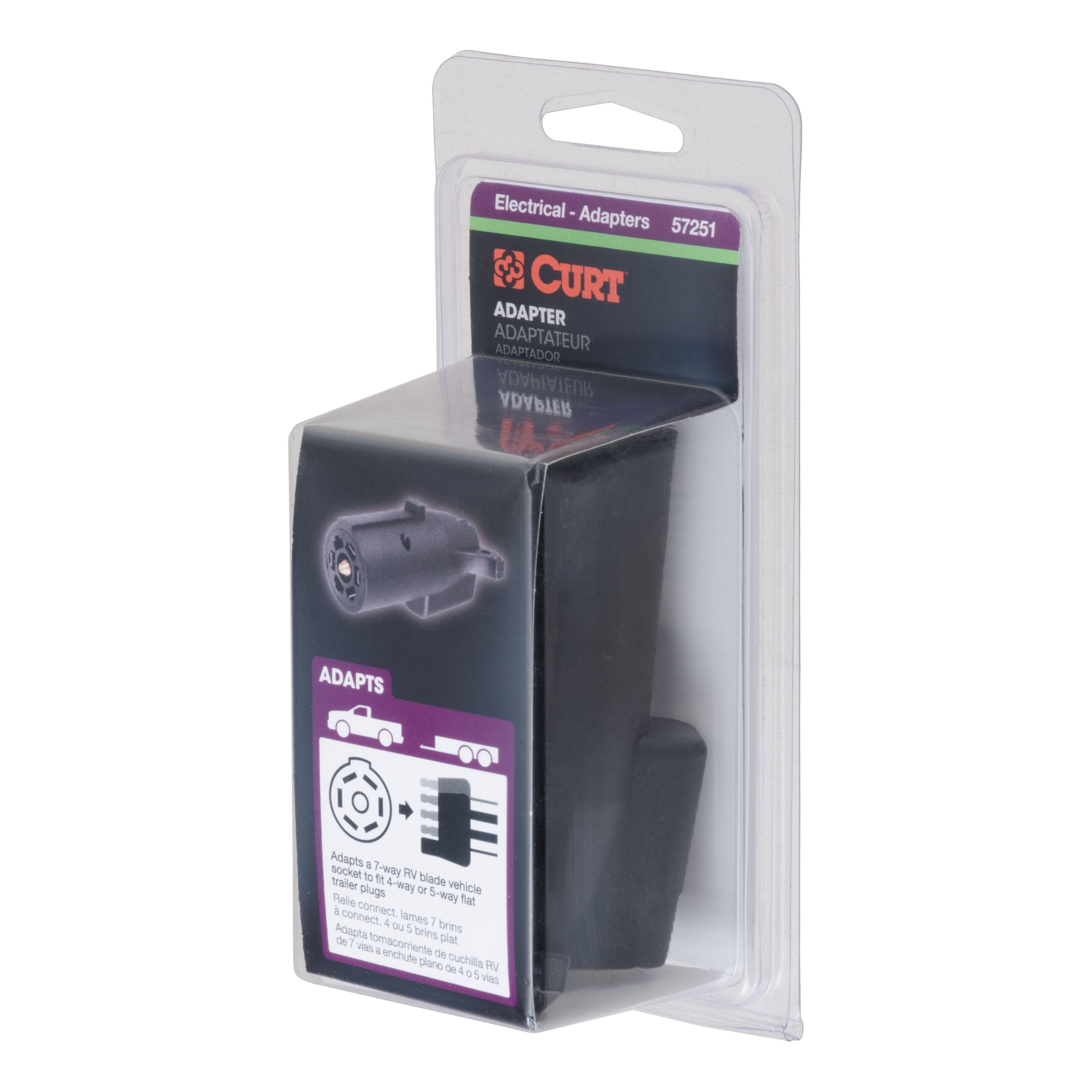 CURT 7-Way RV Blade Vehicle-Side to 5-Way Flat Trailer Wiring Adapter Model 57251