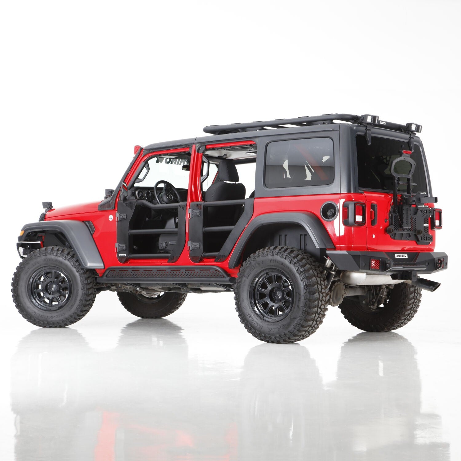 Trailline Tube Door Rear Textured Black 2018-2026 Jeep Wrangler JL 2020-2025 Jeep Gladiator Go Rhino