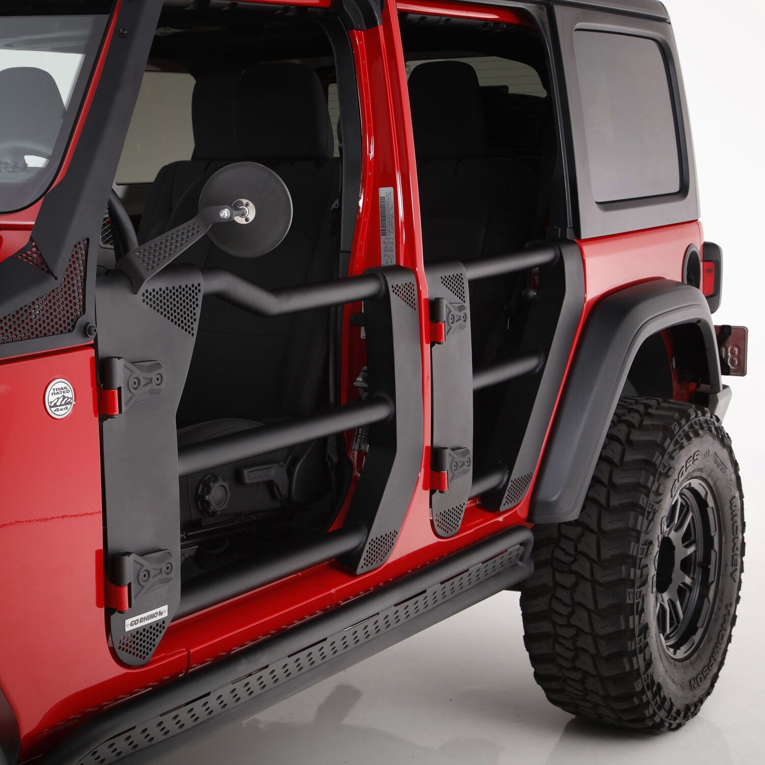 Trailline Tube Door Rear Textured Black 2018-2026 Jeep Wrangler JL 2020-2025 Jeep Gladiator Go Rhino