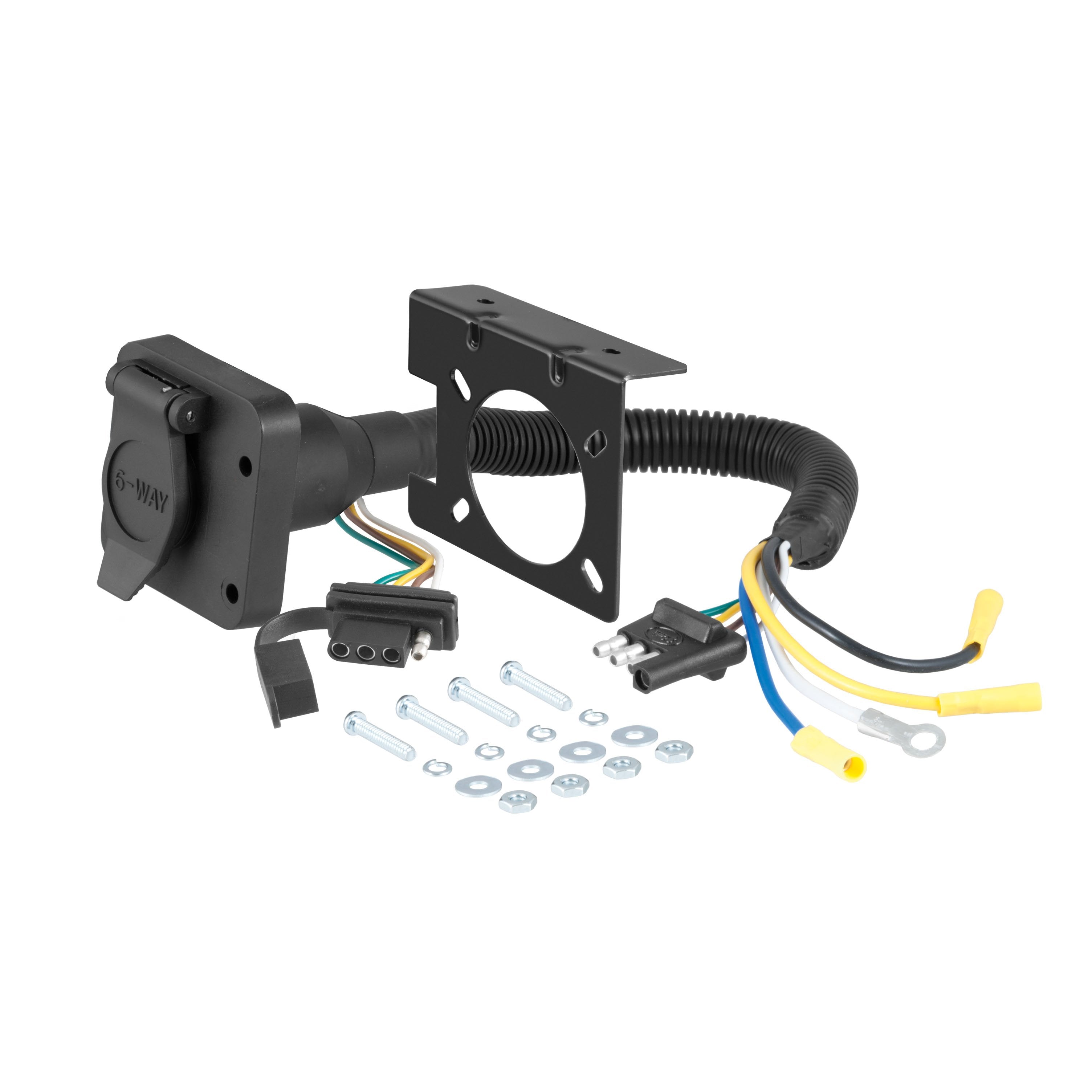 CURT Dual-Output 4-Way Flat Vehicle-Side to 6-Way Round Trailer Wiring Adapter Model 57604