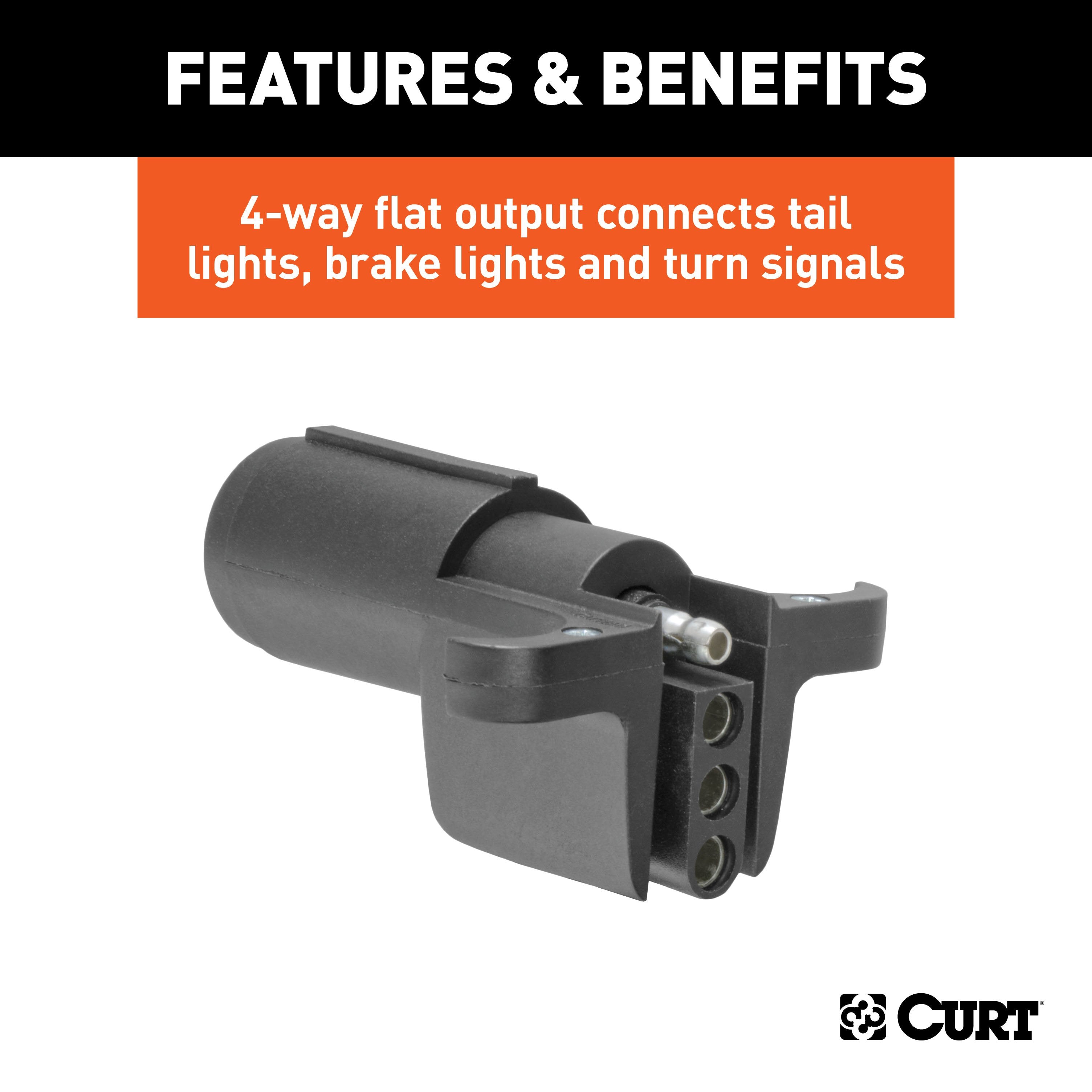 CURT 6-Way Round Vehicle Side to 4-Way Flat Trailer Wiring Adapter Model 57620