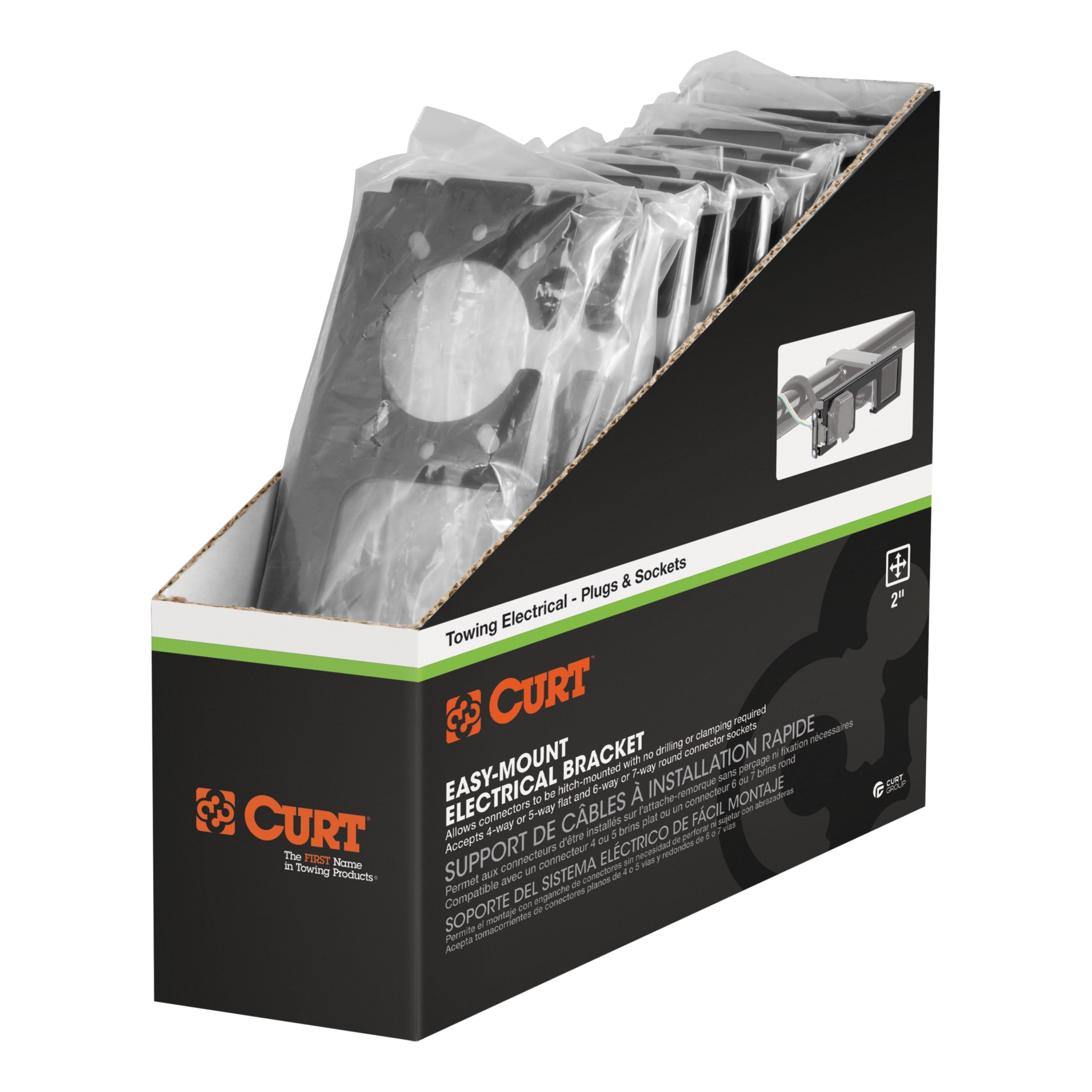 CURT Easy-Mount Vehicle Trailer Wiring Connector Mounting Bracket, 2-Inch Receiver, 4 or 5-Way Flat, 6 or 7-Way Round, 10-Pack Model 58000010