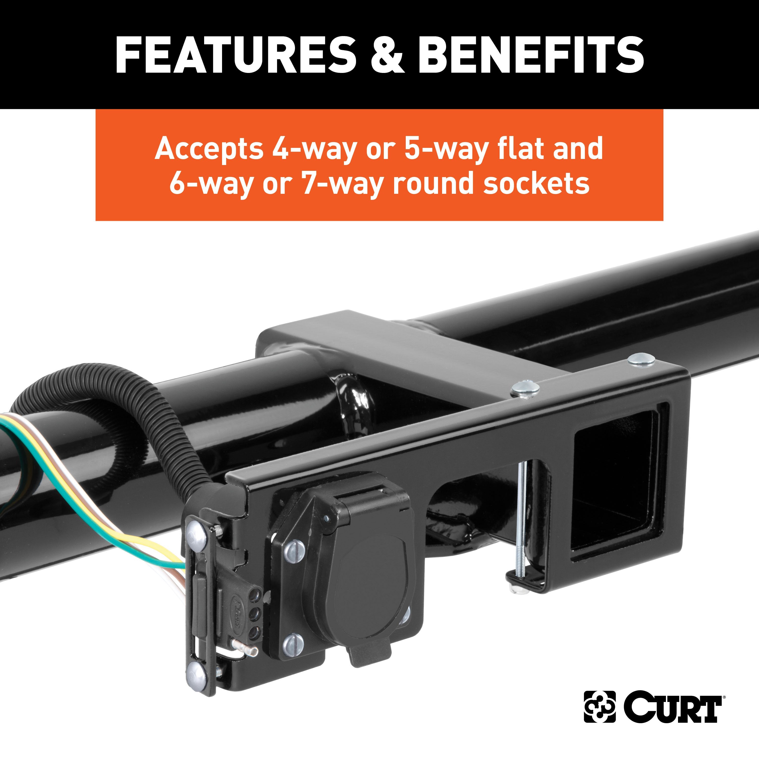CURT Easy-Mount Vehicle Trailer Wiring Connector Mounting Bracket for 2-Inch Receiver, 4 or 5-Way Flat, 6 or 7-Way Round Model 58000