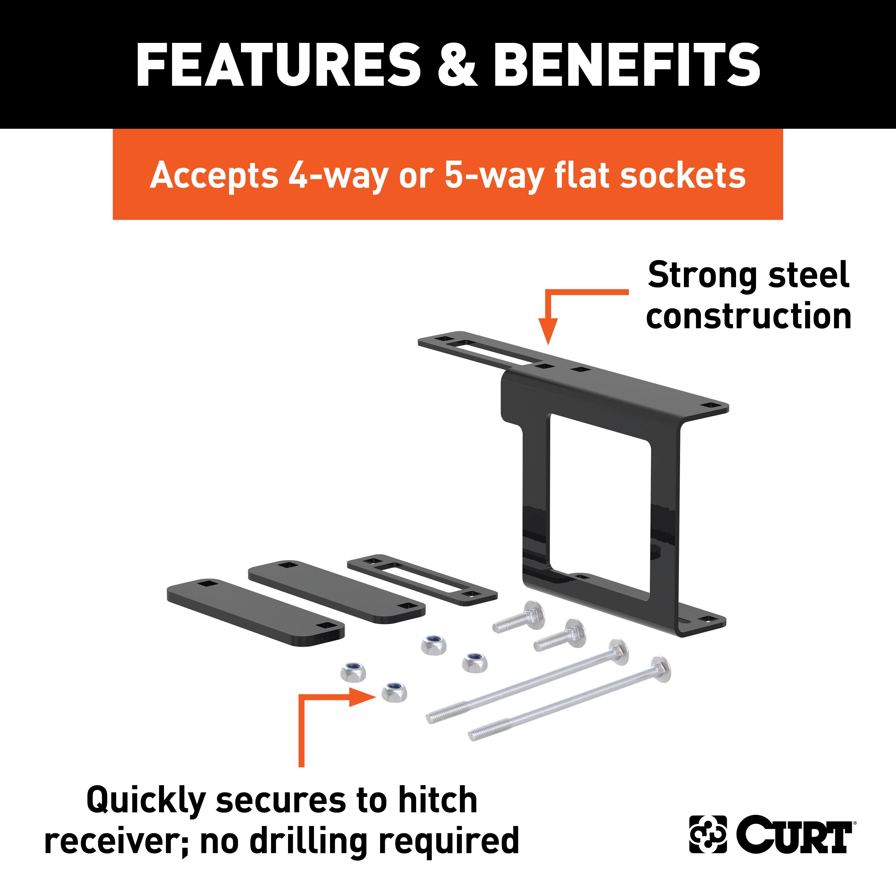 CURT Easy-Mount Vehicle Trailer Wiring Connector Mounting Bracket for 2-Inch Receiver, 4 or 5-Way Flat, 10-Pack Model 58001010