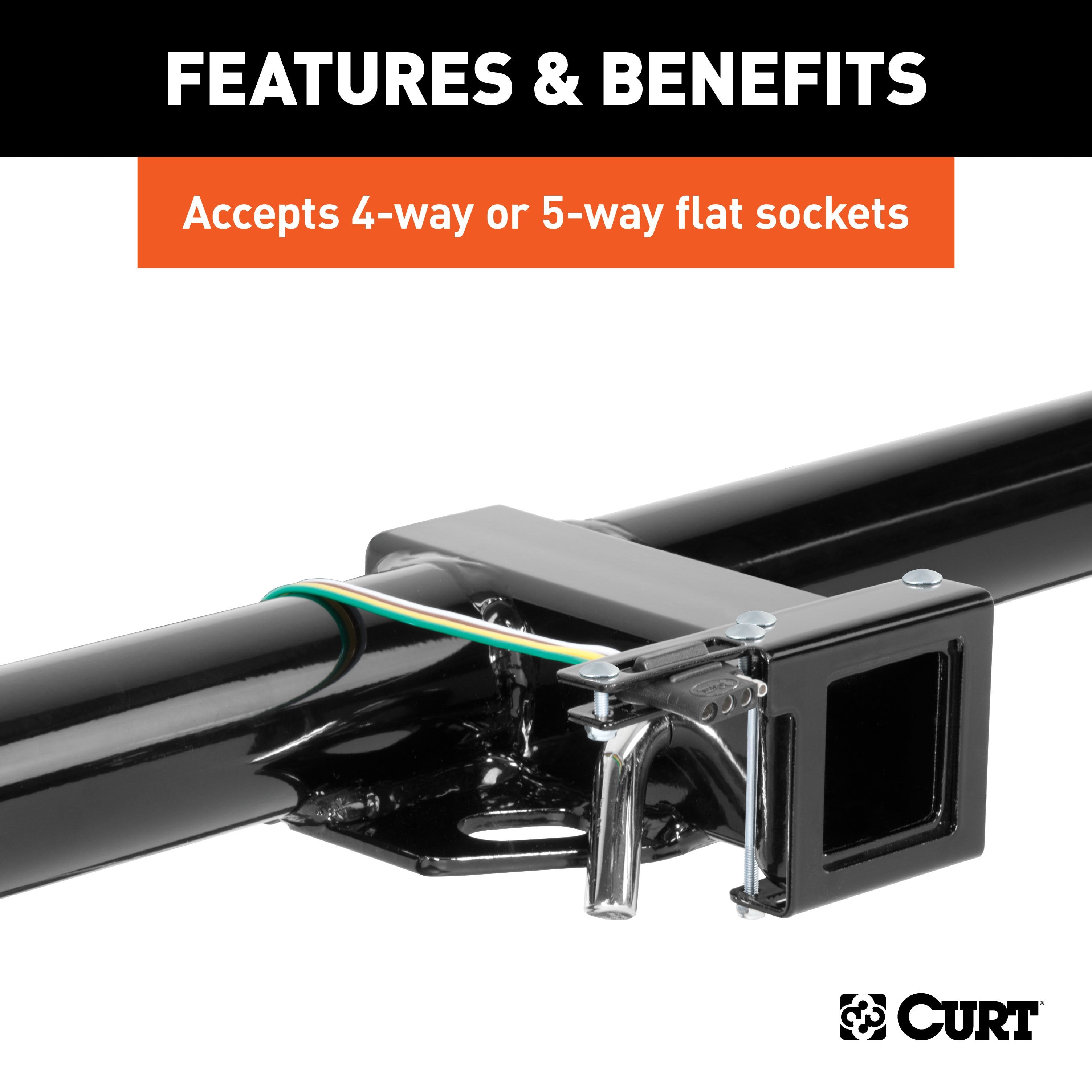 CURT Easy-Mount Vehicle Trailer Wiring Connector Mounting Bracket for 2-Inch Receiver, 4 or 5-Way Flat Model 58001