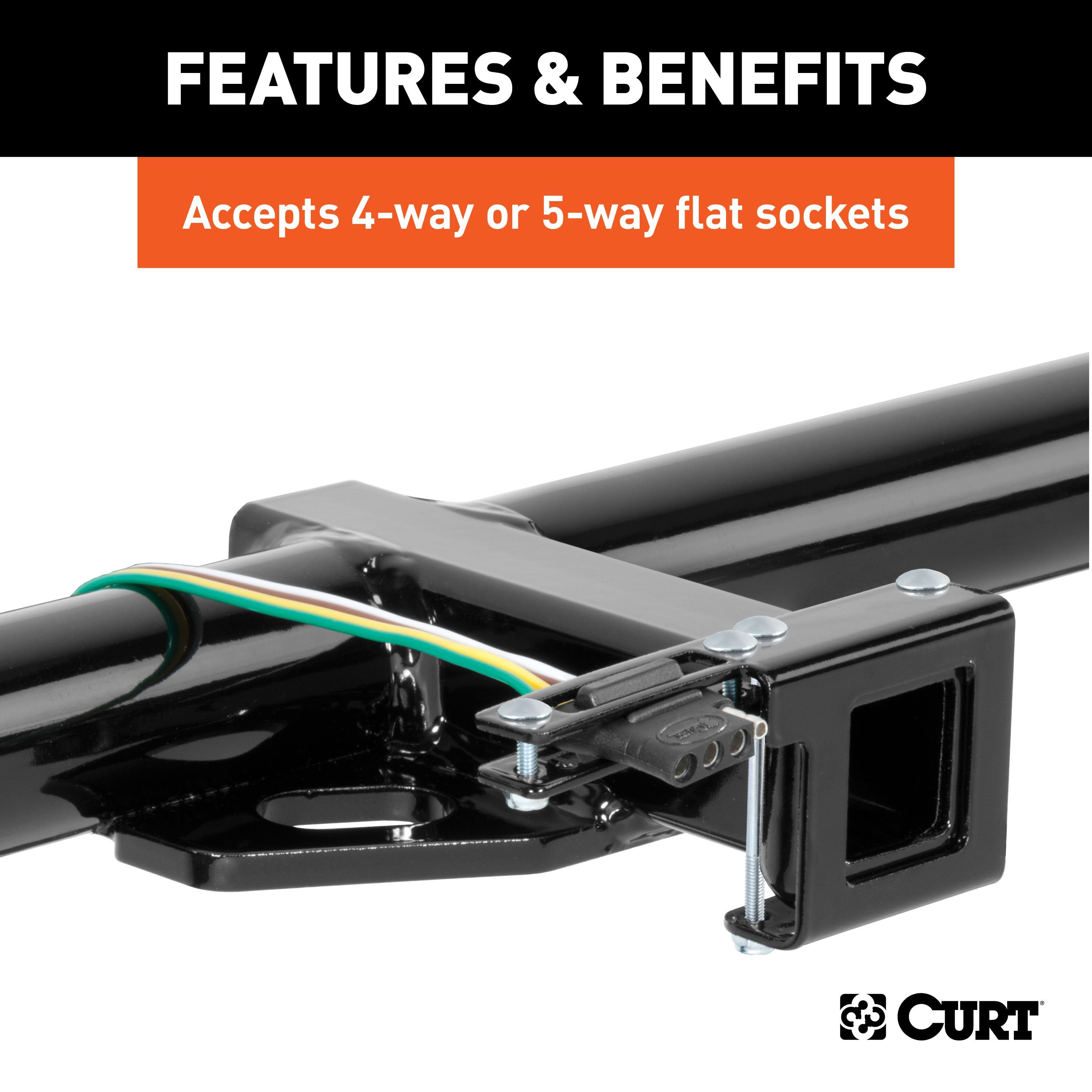 CURT Easy-Mount Vehicle Trailer Wiring Connector Mounting Bracket for 1-1/4-Inch Receiver, 4 or 5-Way Flat Model 58002