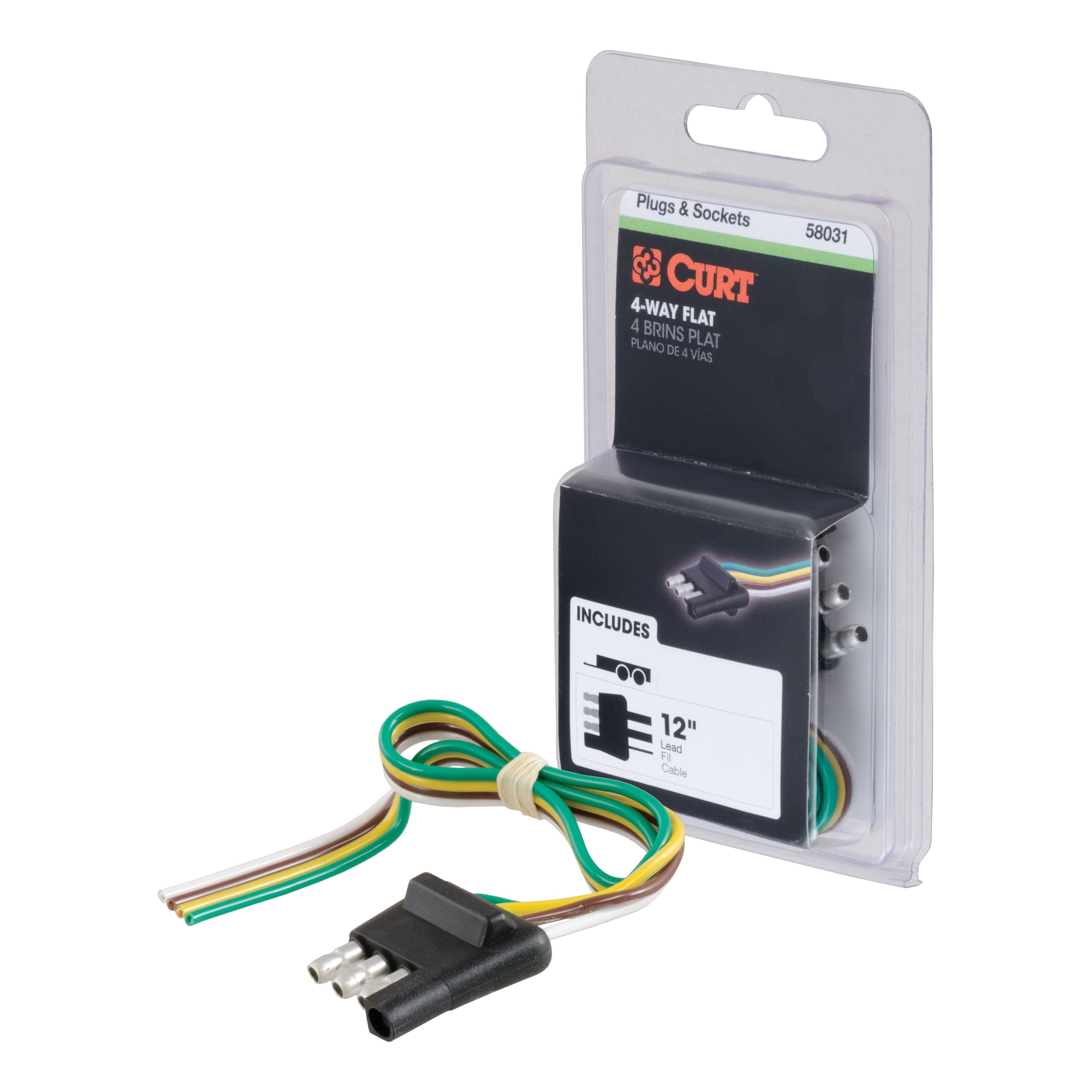 CURT Trailer-Side 4-Pin Flat Wiring Harness with 12-Inch Wires Model 58031