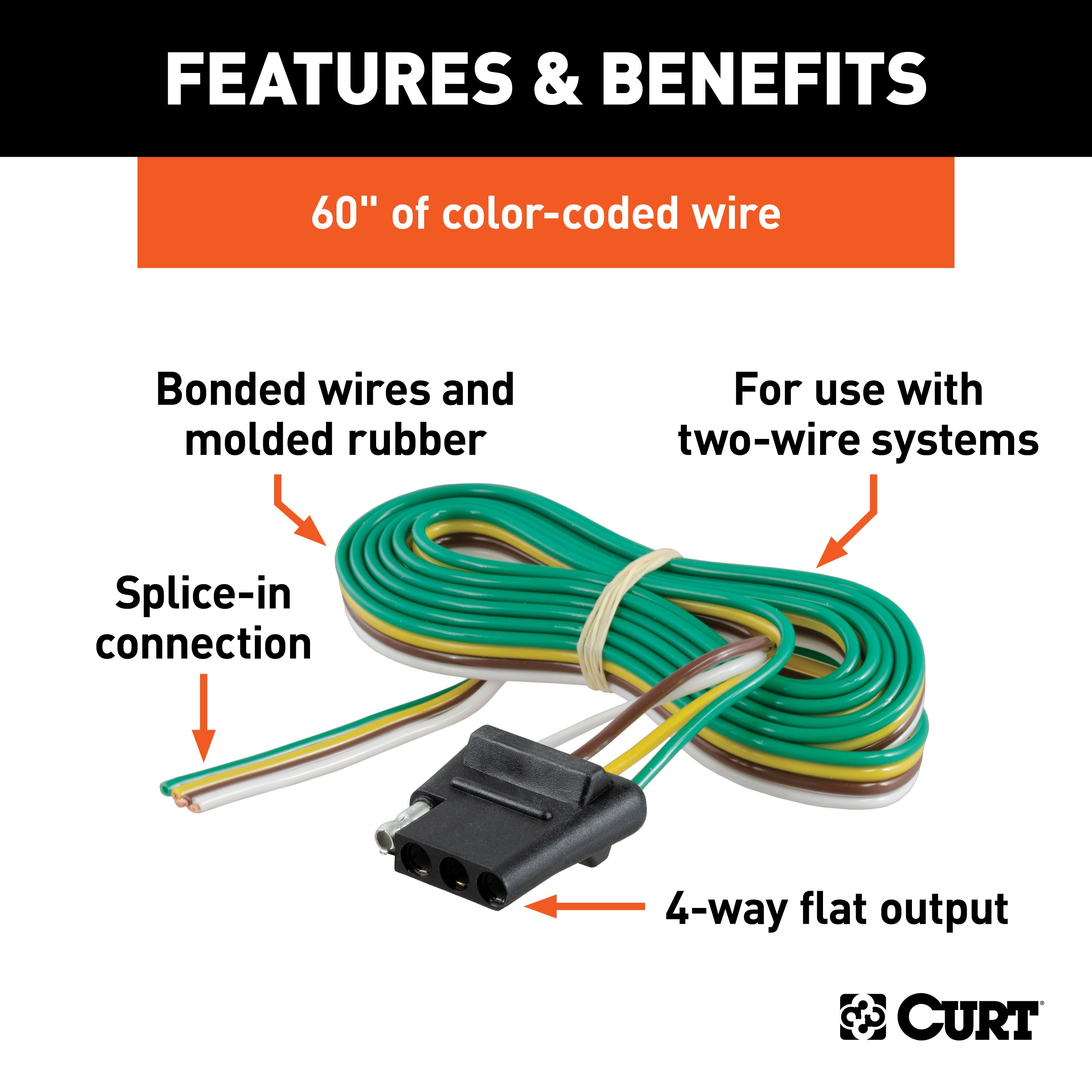 CURT Vehicle-Side 4-Pin Flat Trailer Wiring Harness with 60-Inch Wires Model 58041