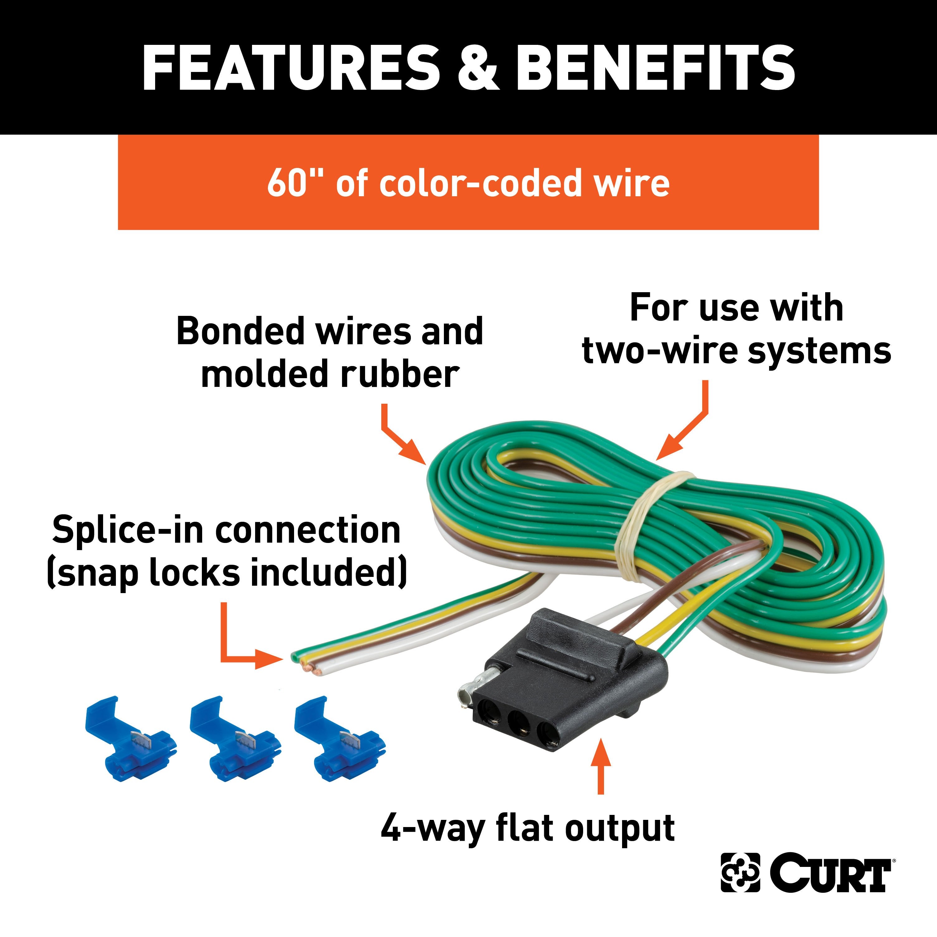 CURT Vehicle-Side 4-Pin Flat Trailer Wiring Harness with 60-Inch Wires Model 58044