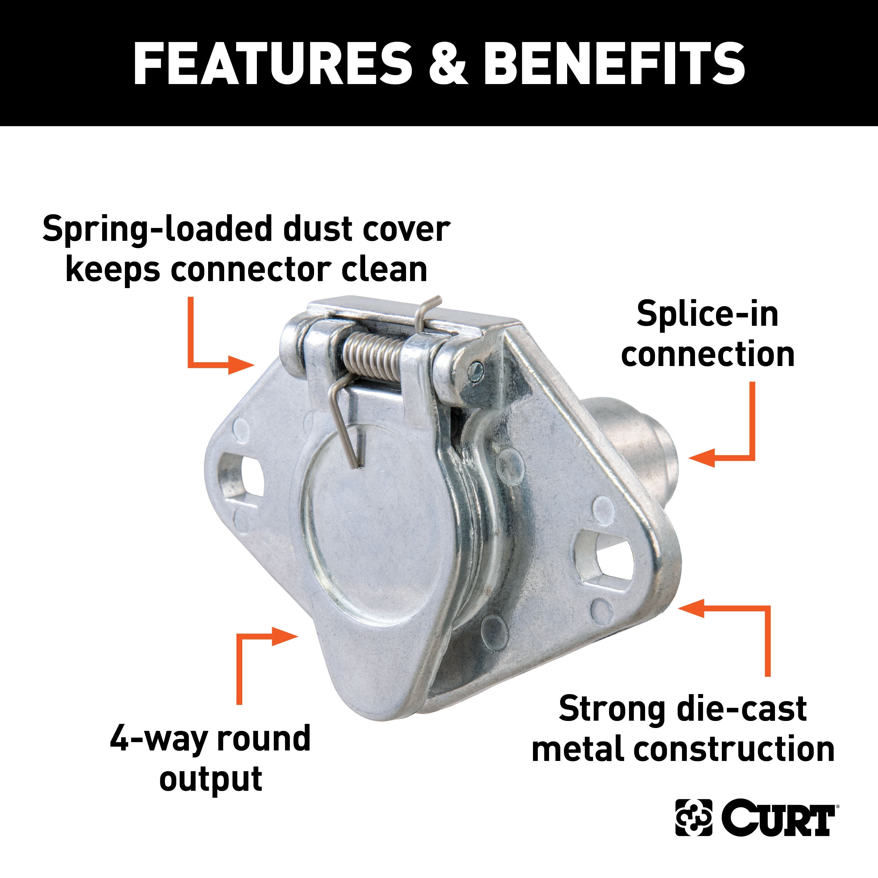 CURT Vehicle-Side 4-Pin Round Trailer Wiring Harness Socket Model 58071