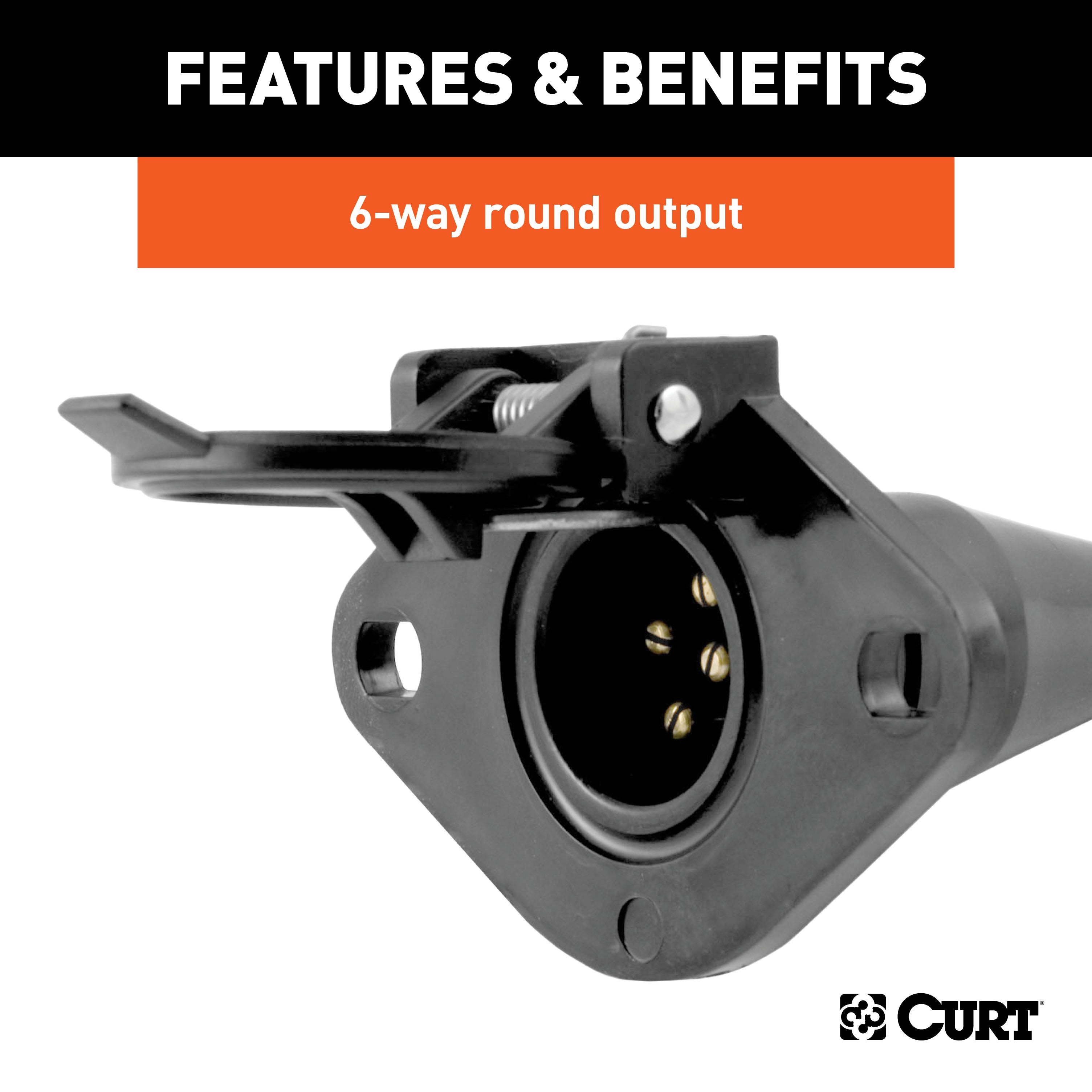 CURT Vehicle-Side 6-Pin Round Trailer Wiring Harness Socket Model 58130