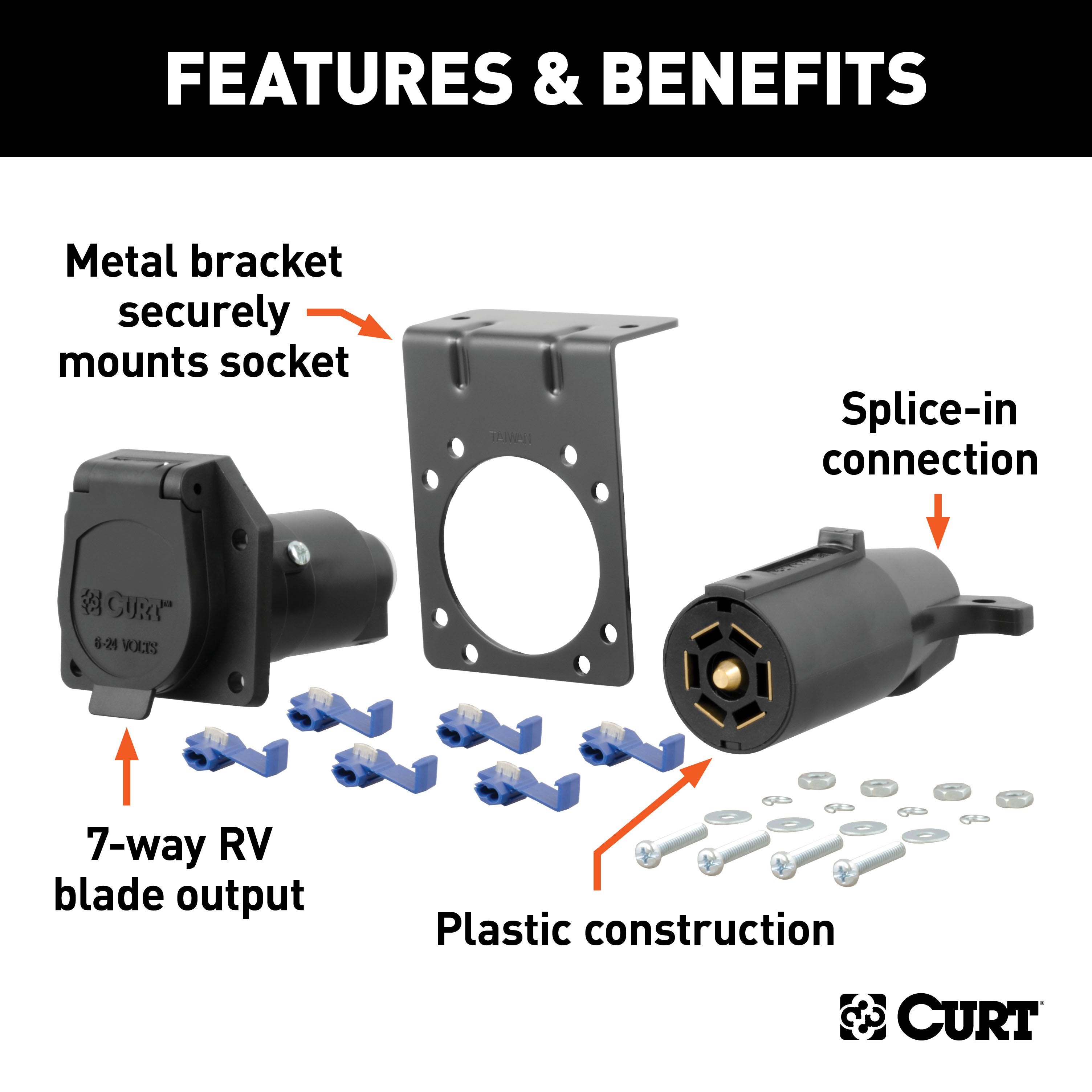 CURT Vehicle-Side and Trailer-Side 7-Pin RV Blade Wiring Harness Connectors Model 58152