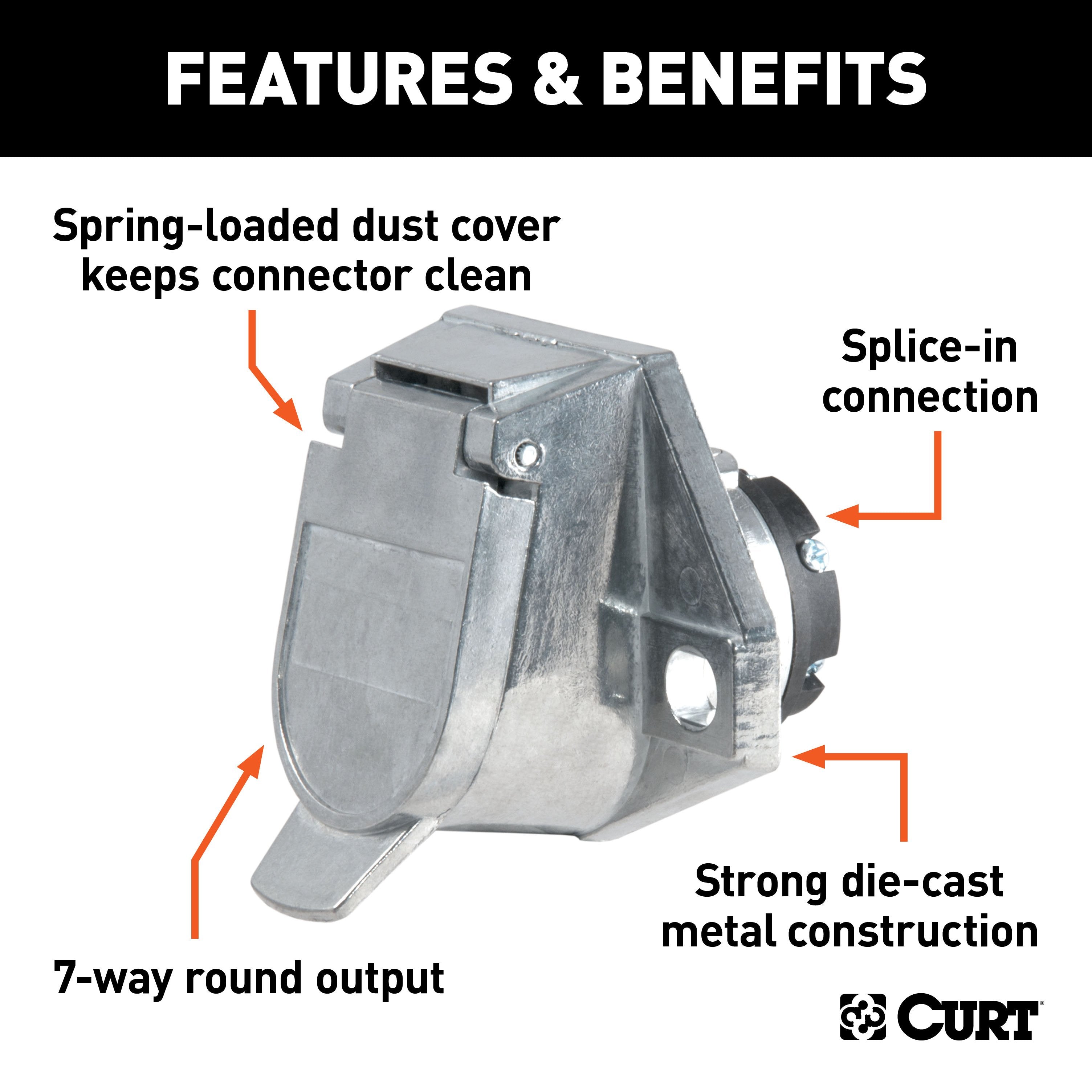 CURT Vehicle-Side 7-Pin Round Trailer Wiring Harness Socket Model 58170
