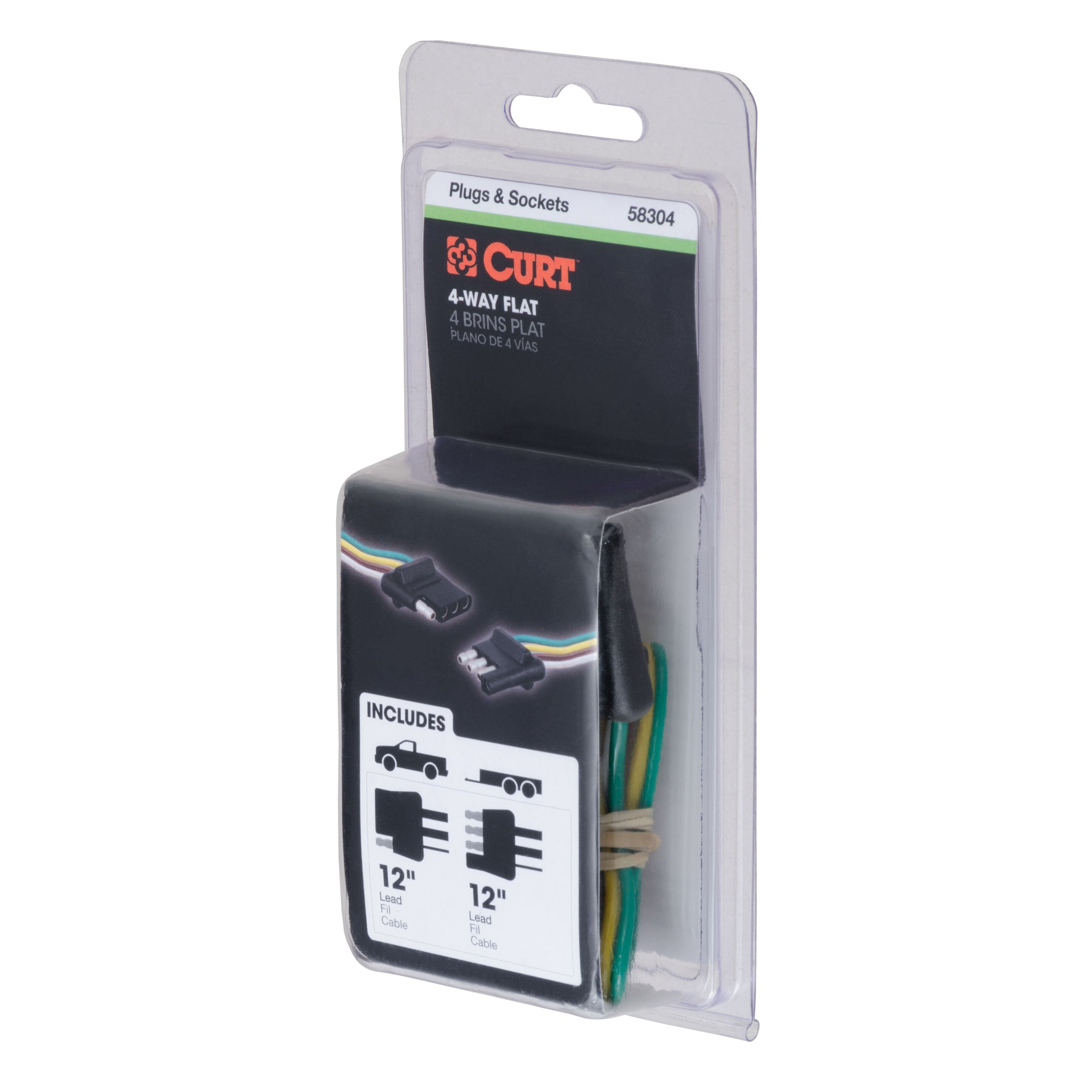 CURT 4-Pin Flat Wiring Harness, 12-Inch Vehicle-Side and Trailer-Side Wires Model 58304