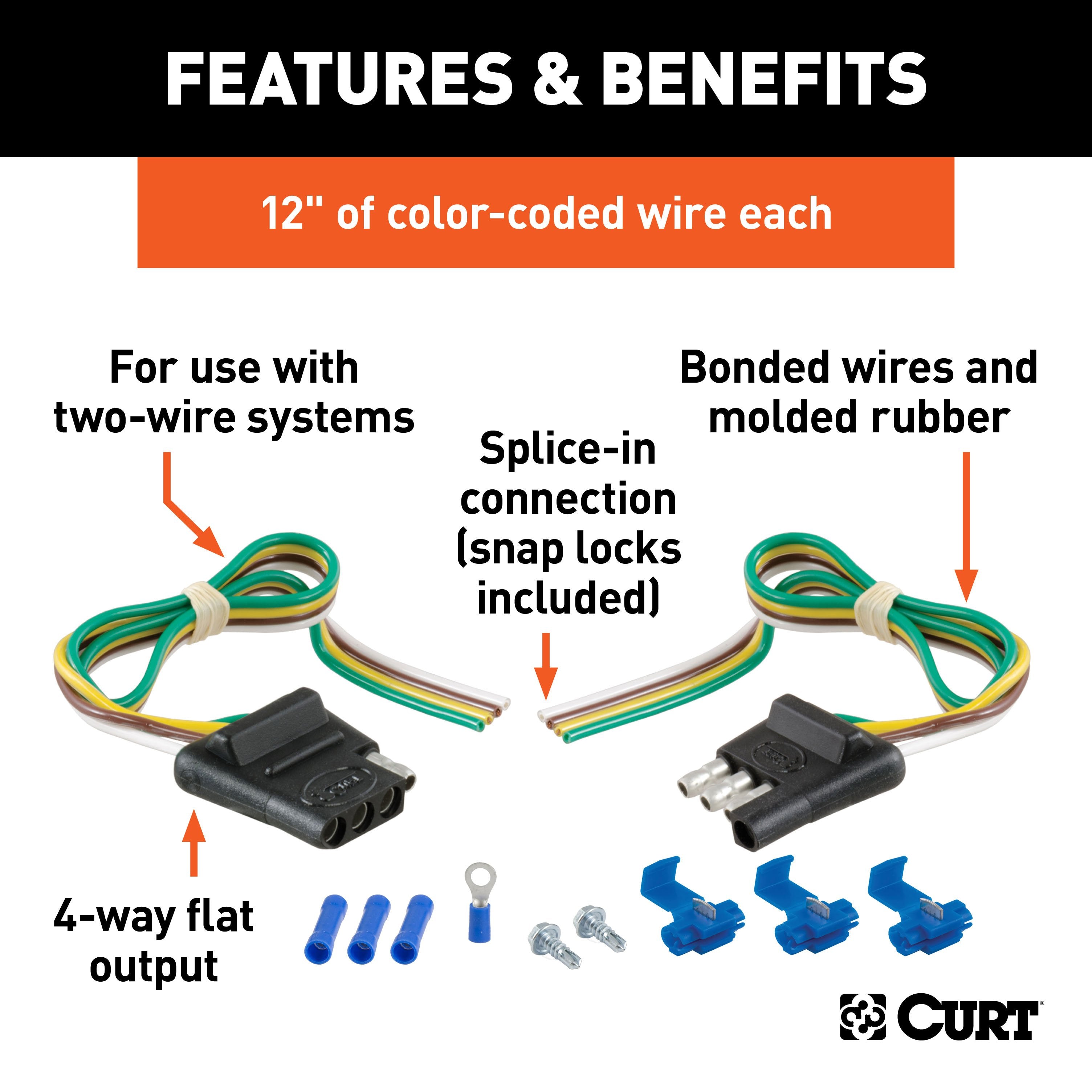 CURT 4-Pin Trailer Wiring Harness, 12-Inch Vehicle-Side and Trailer-Side Wires Model 58344