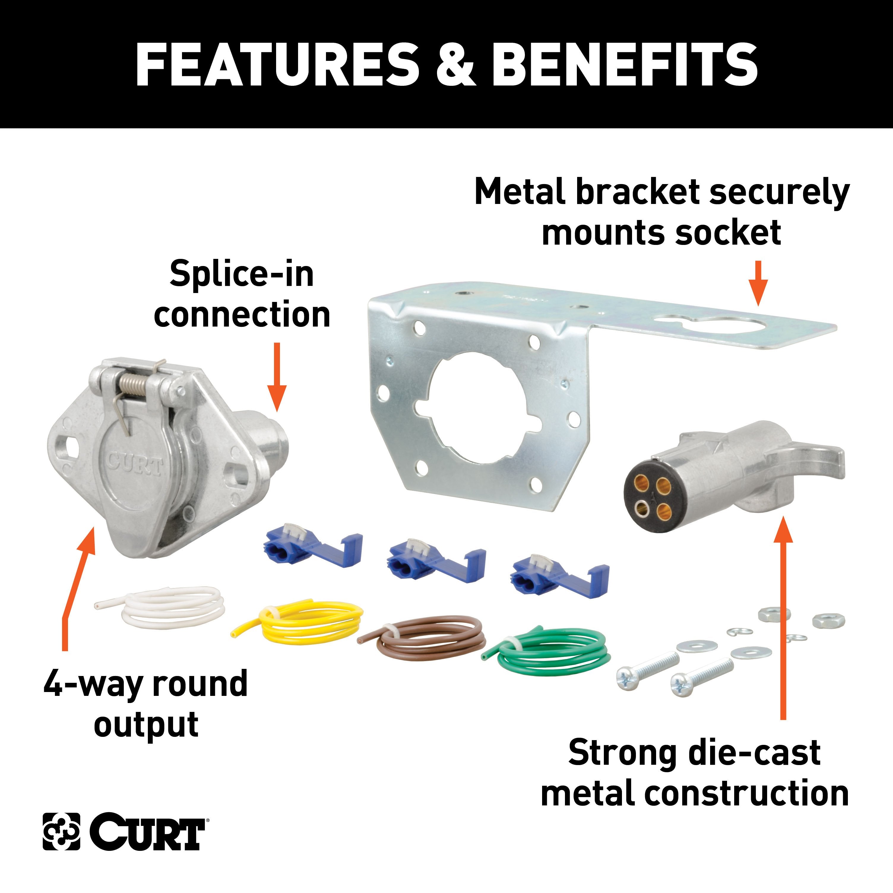CURT Vehicle-Side and Trailer-Side 4-Pin Round Wiring Harness Connectors Model 58677